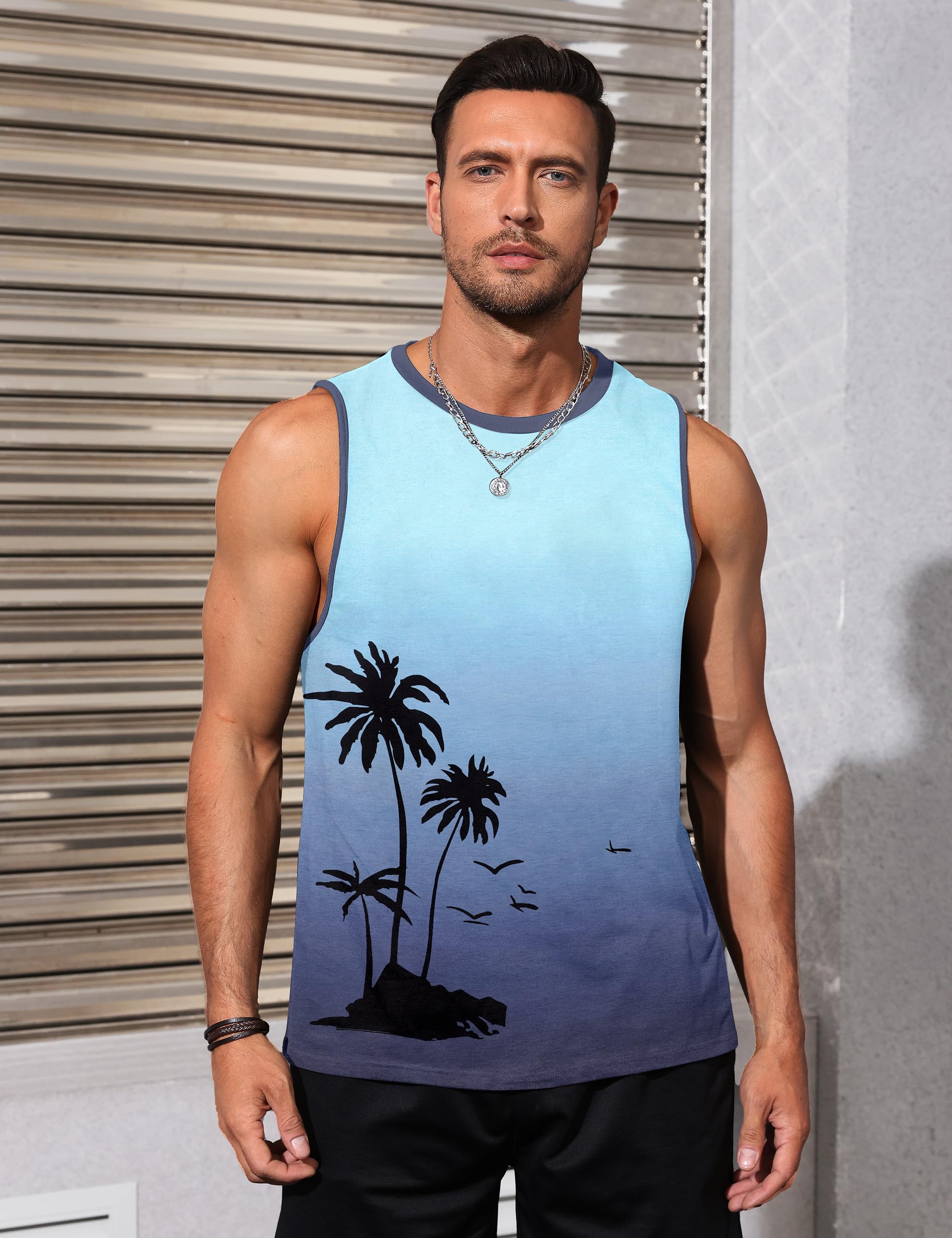 Men's Graphic Tank Tops - Sleeveless Muscle Shirts for Beach, Gym & Summer | Hawaiian Coconut Tree & Patriotic Designs - Perfect for Vacation, Workout & Casual Wear