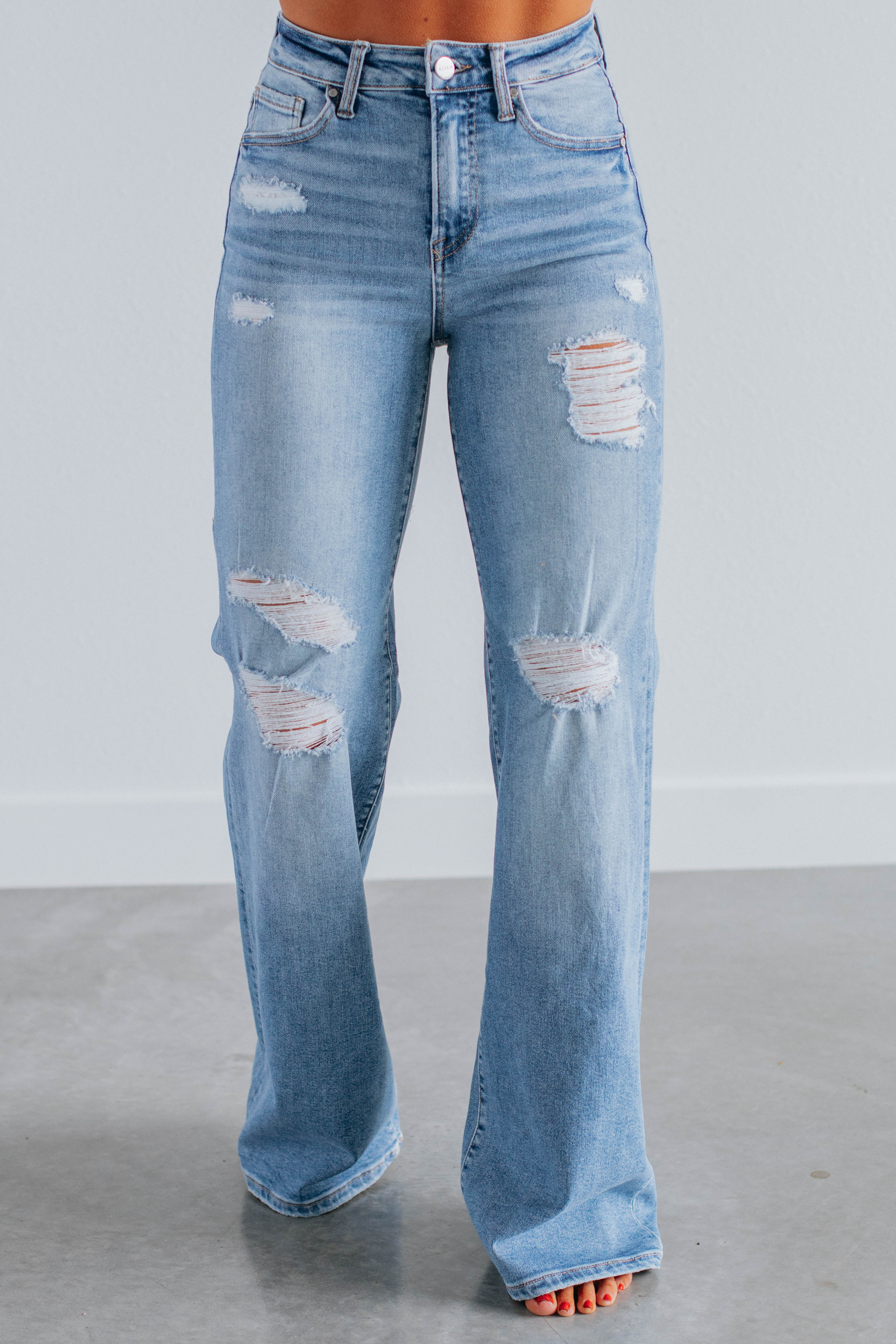 Kimora Risen Women's Medium Wash Denim Jeans - High Waist Slim Fit Stretch Comfort for Casual Wear & Everyday Outfits