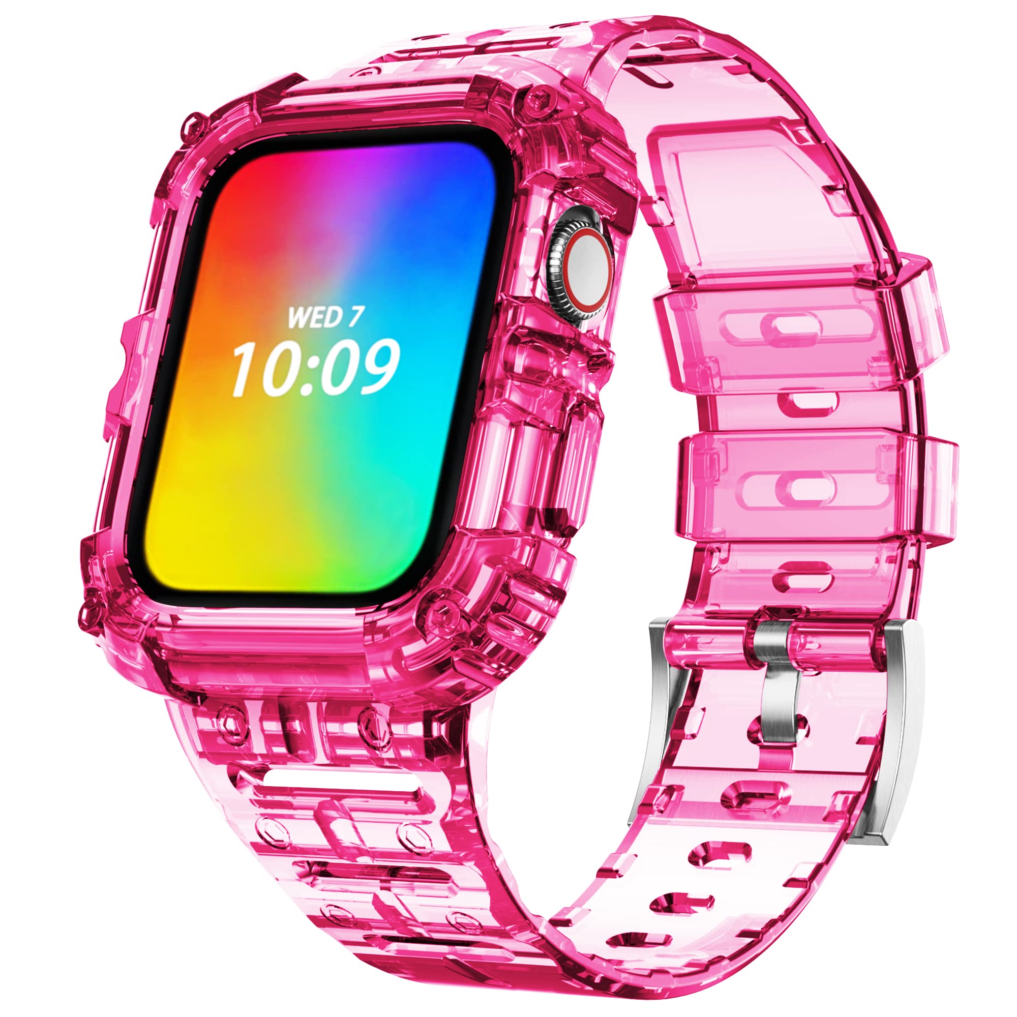 ABELTA Clear Crystal Sport Band with Bumper Case for Apple Watch 38mm 40mm 41mm - Durable Transprotective Strap Compatible with iWatch Series 8 7 6 5 4 3 2 1 SE (Crystal Red) - Perfect for Gym, Running & Everyday Wear