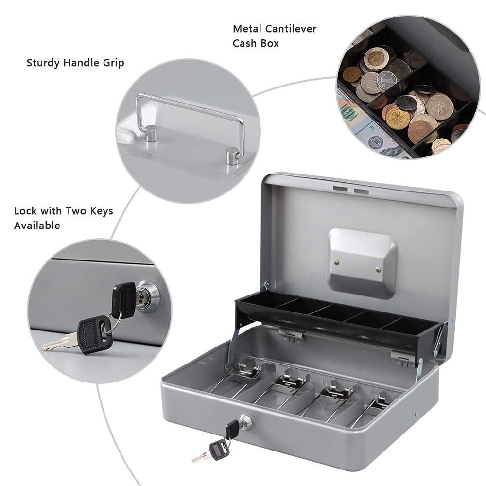 KYODOLED Large Locking Cash Box with Key - 11.81