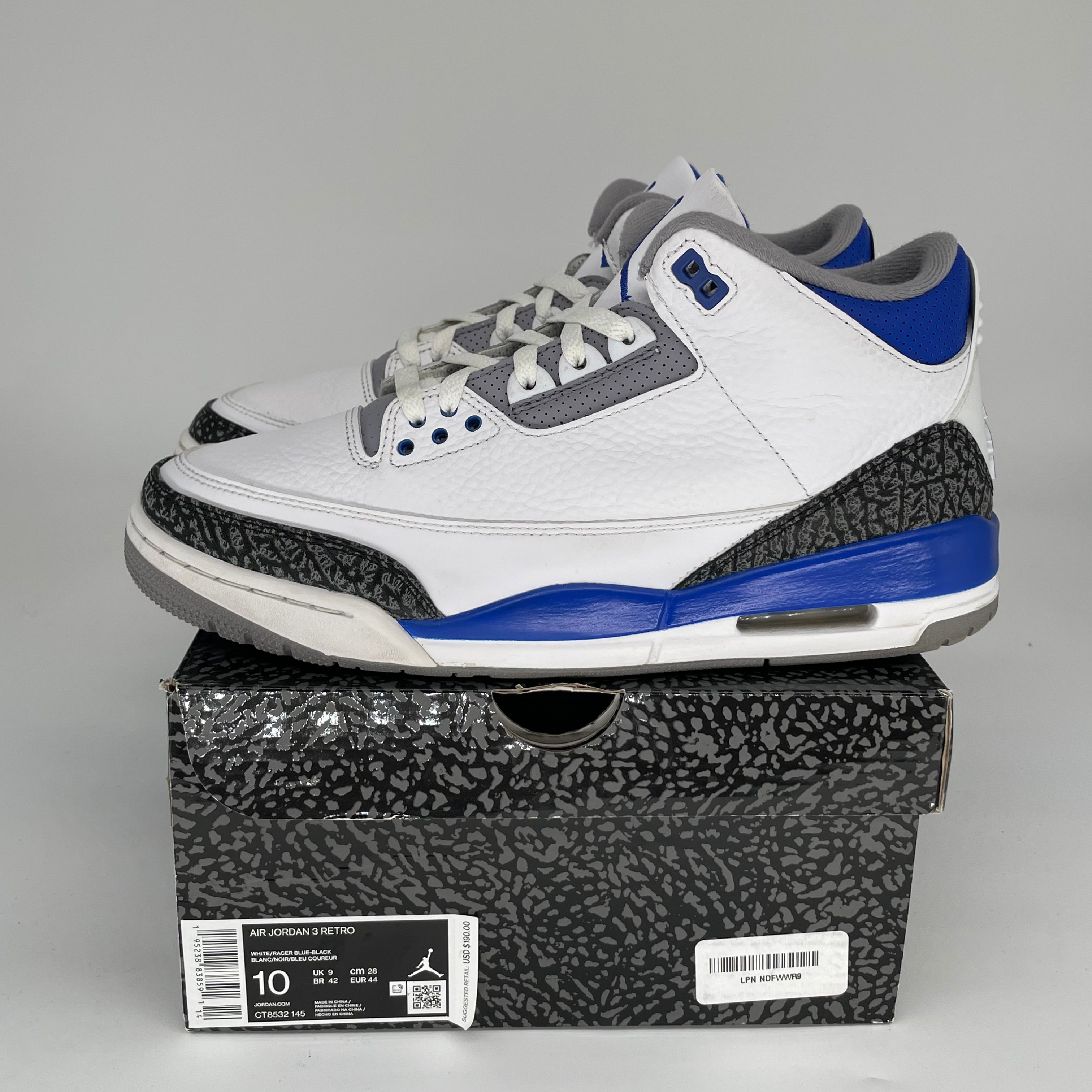 AIR JORDAN 3 RACER BLUE Men's Basketball Shoes Size 10 - Retro Style Sneakers for Running & Streetwear Fashion (CT8532-145) | Perfect for Casual Wear, Gym & Sports Activities