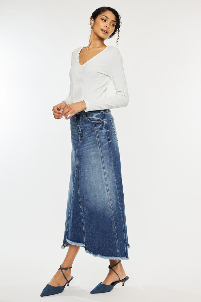 Isobella Midi Length Skirt for Women - Flowy A-Line Skirt with Pockets, Comfortable Stretchy Waistband - Perfect for Office, Date Night & Summer Outfits