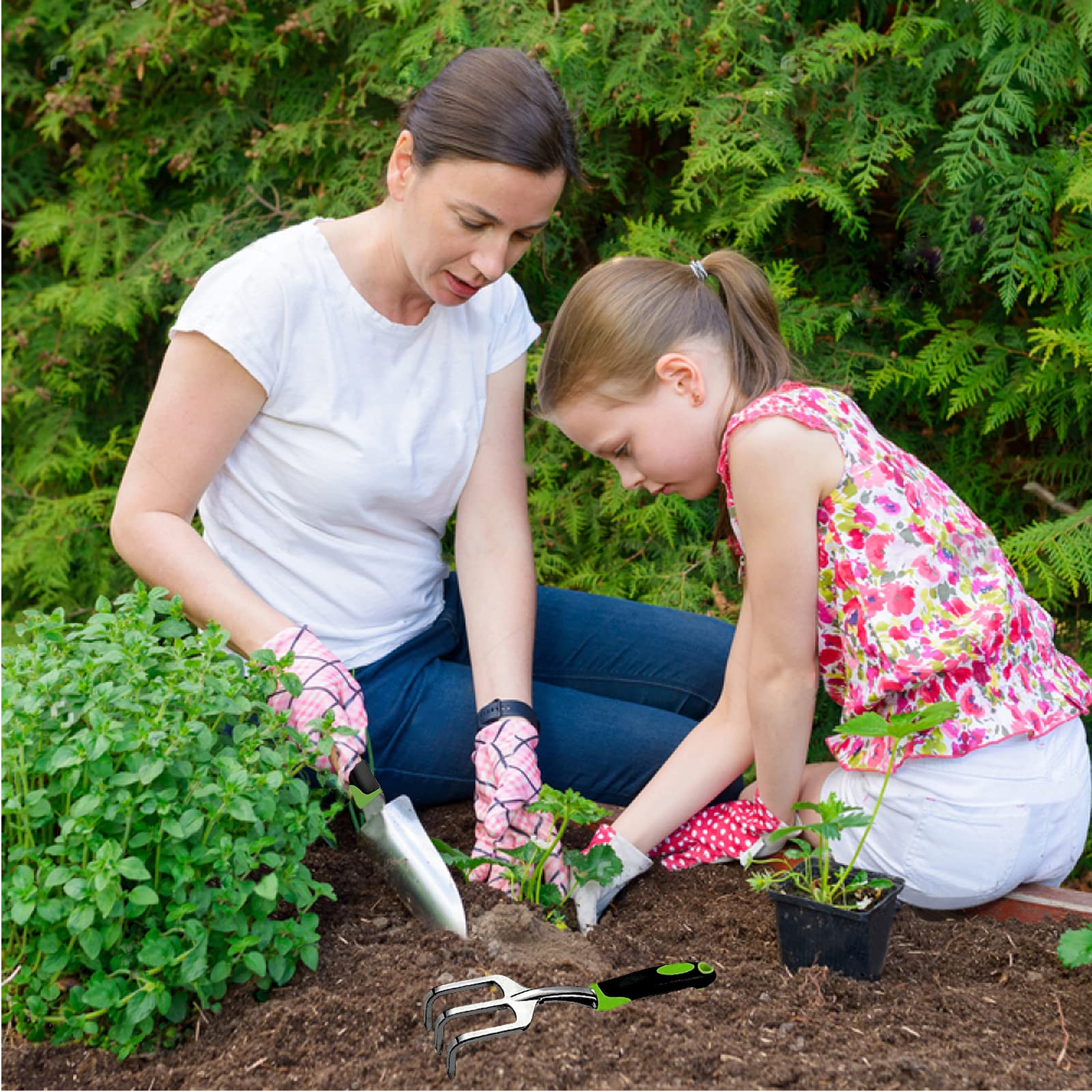 **3-Piece Heavy Duty Garden Tool Set - Ergonomic Non-Slip Handle Trowel, Transplant Trowel & Hand Rake - Perfect for Planting, Weeding & Landscaping - Ideal Gardening Gifts for Men & Women**