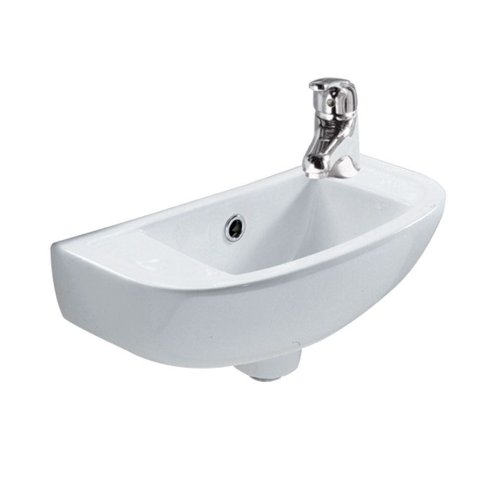 Fienza 601301W RAK 1 Tap Hole Wall Mount Ceramic Bathroom Sink - White | Compact Slim Design for Small Spaces, Powder Room & Modern Vanity
