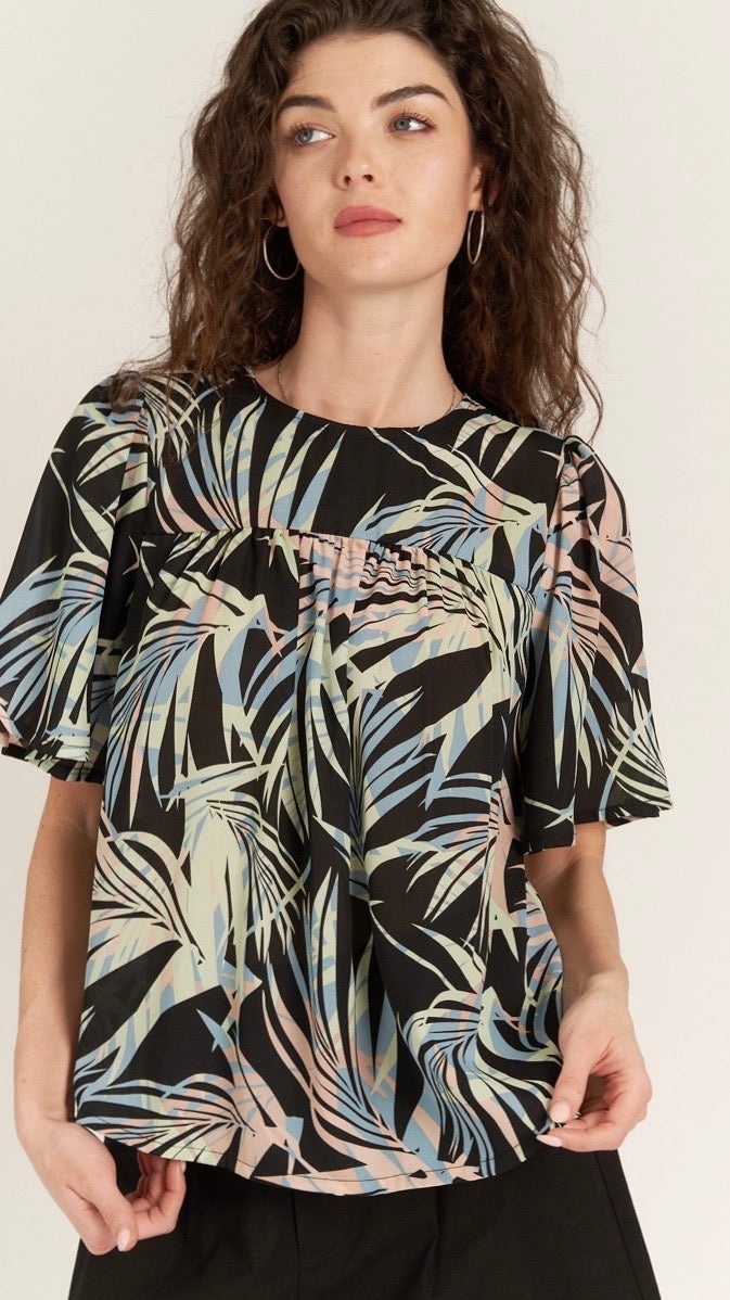 Tropical Print Blouse for Women - Flowy Black Floral Top - Perfect for Beach Vacations, Summer Outfits & Casual Wear