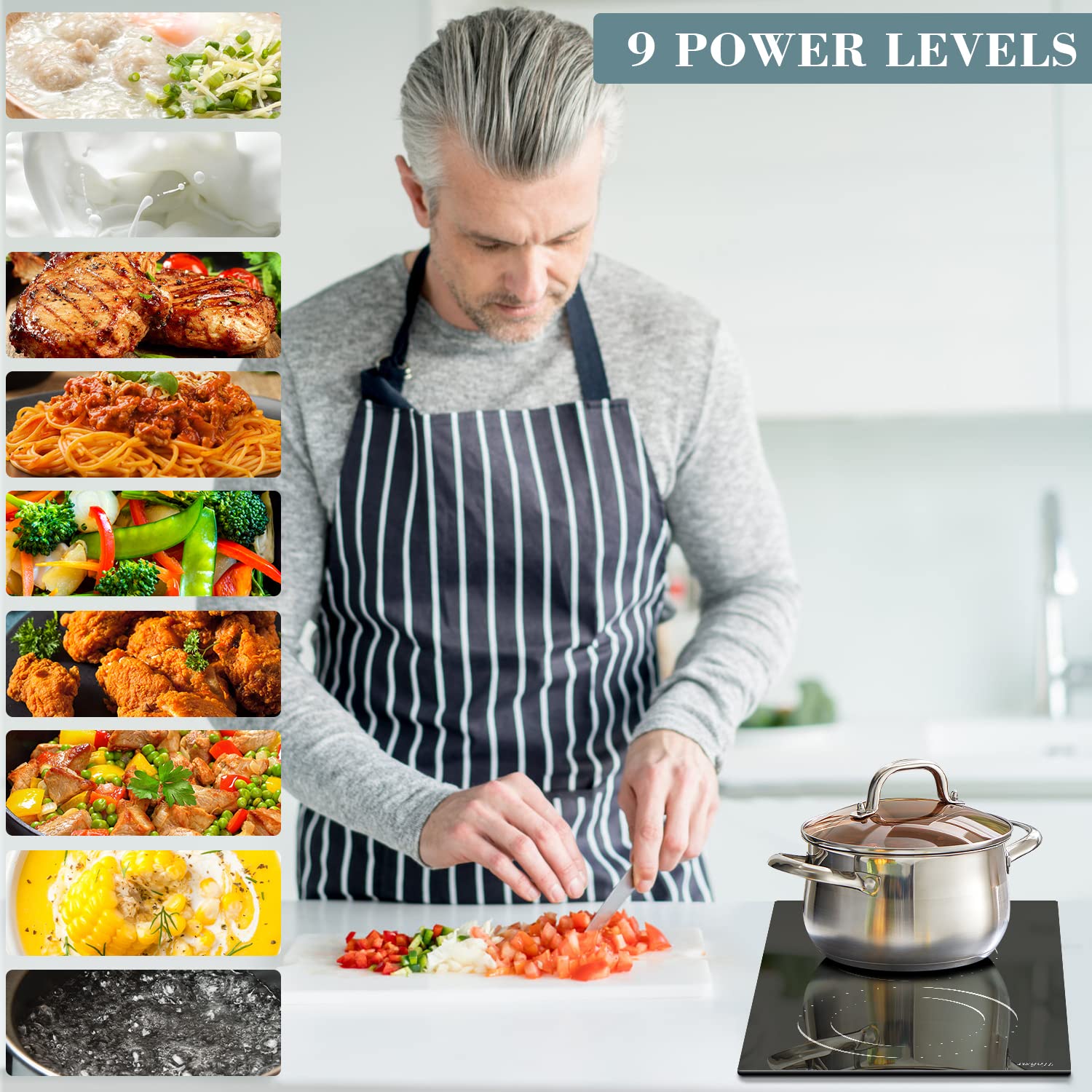 Hobsir 2 Burner Electric Cooktop - 12 Inch Countertop & Built-in Stove with Knob Control, 110V, Residual Heat Indicator & Over-Temperature Protection - Perfect for Small Kitchens, Apartments, RVs & Dorm Rooms