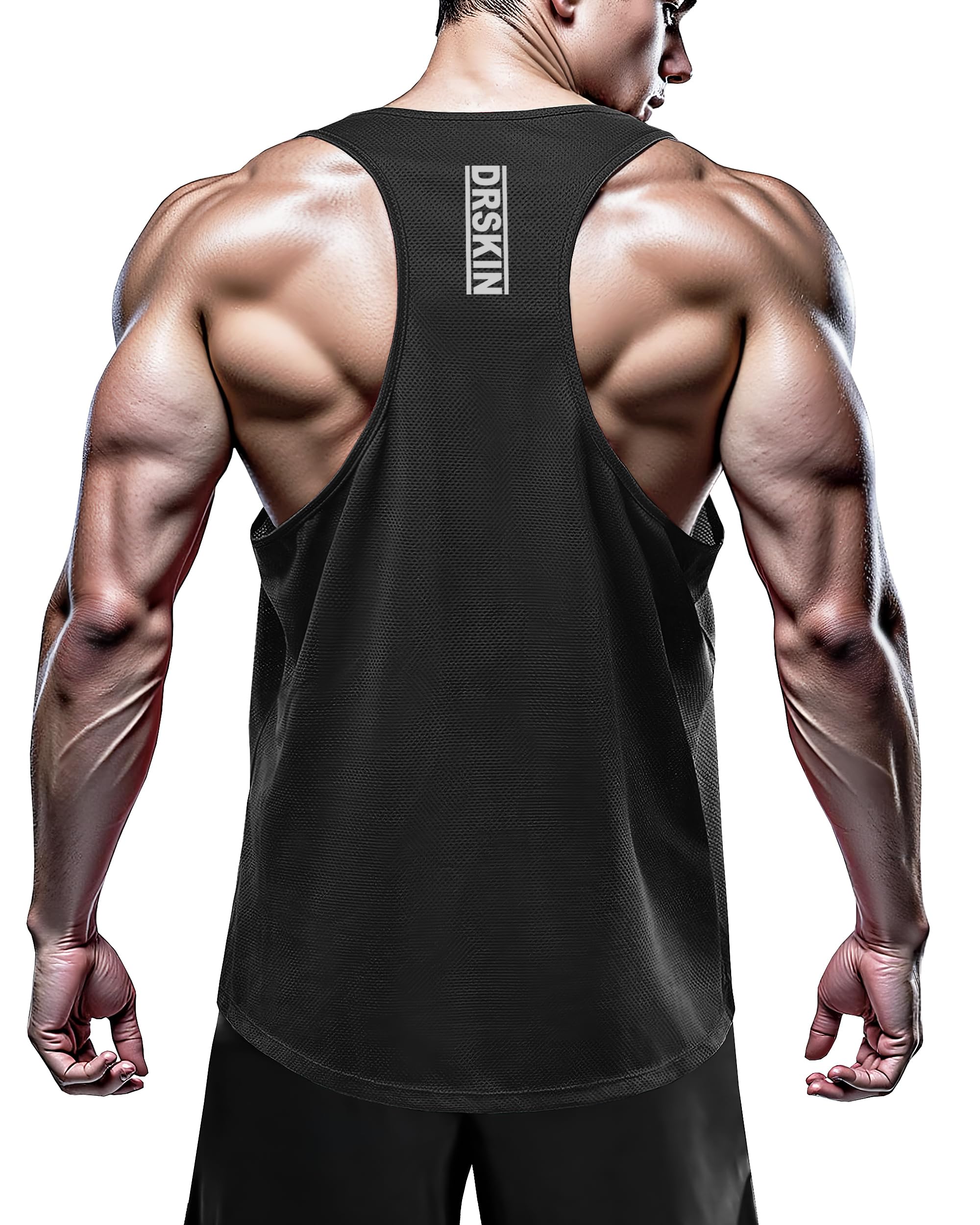 DRSKIN Men's 4/3/1 Pack Sleeveless Y-Back Tank Tops - Breathable Mesh Gym Shirts for Workout & Training - Moisture Wicking Athletic Shirts for Running, Fitness & Summer Outdoor Activities