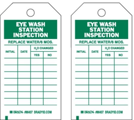 Green and White Eye Wash Station Inspection Tags - Pack of 10 | OSHA Compliant Safety Equipment for Workplace & Emergency Use