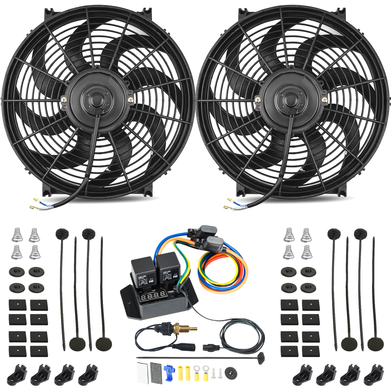 130W Dual 14/15 Inch Electric Fan with Digital Adjustable Thermostat & NPT Thread - Perfect for Home Cooling, Workshop Ventilation, and Industrial Temperature Control
