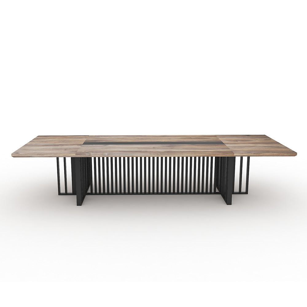 Premium VIDAL Boardroom Conference Table 3.0m x 1.2m (9.8ft x 3.9ft) - Warm Oak & Black Finish - Large Office Meeting Table for Executive Conference Rooms & Professional Workspaces