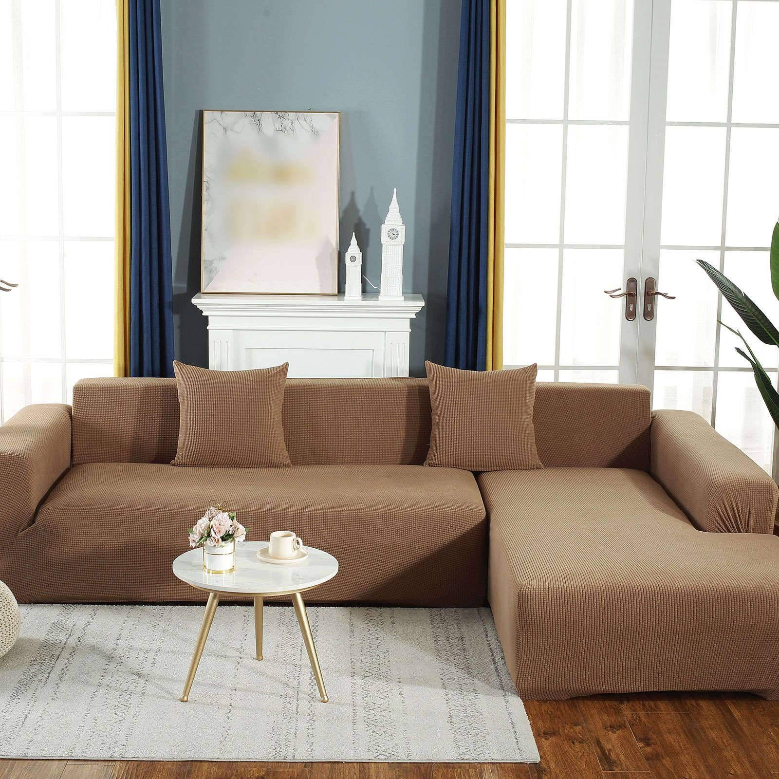 FAJIAYI 2-Piece L-Shaped Sofa Cover Set - Stretchable Polyester Spandex Furniture Protector, Non-Slip & Washable Universal Couch Cover for 2+3 Seater Sectional Sofas (LB-2) - Perfect for Living Room, Family Room & Pet-Friendly Homes