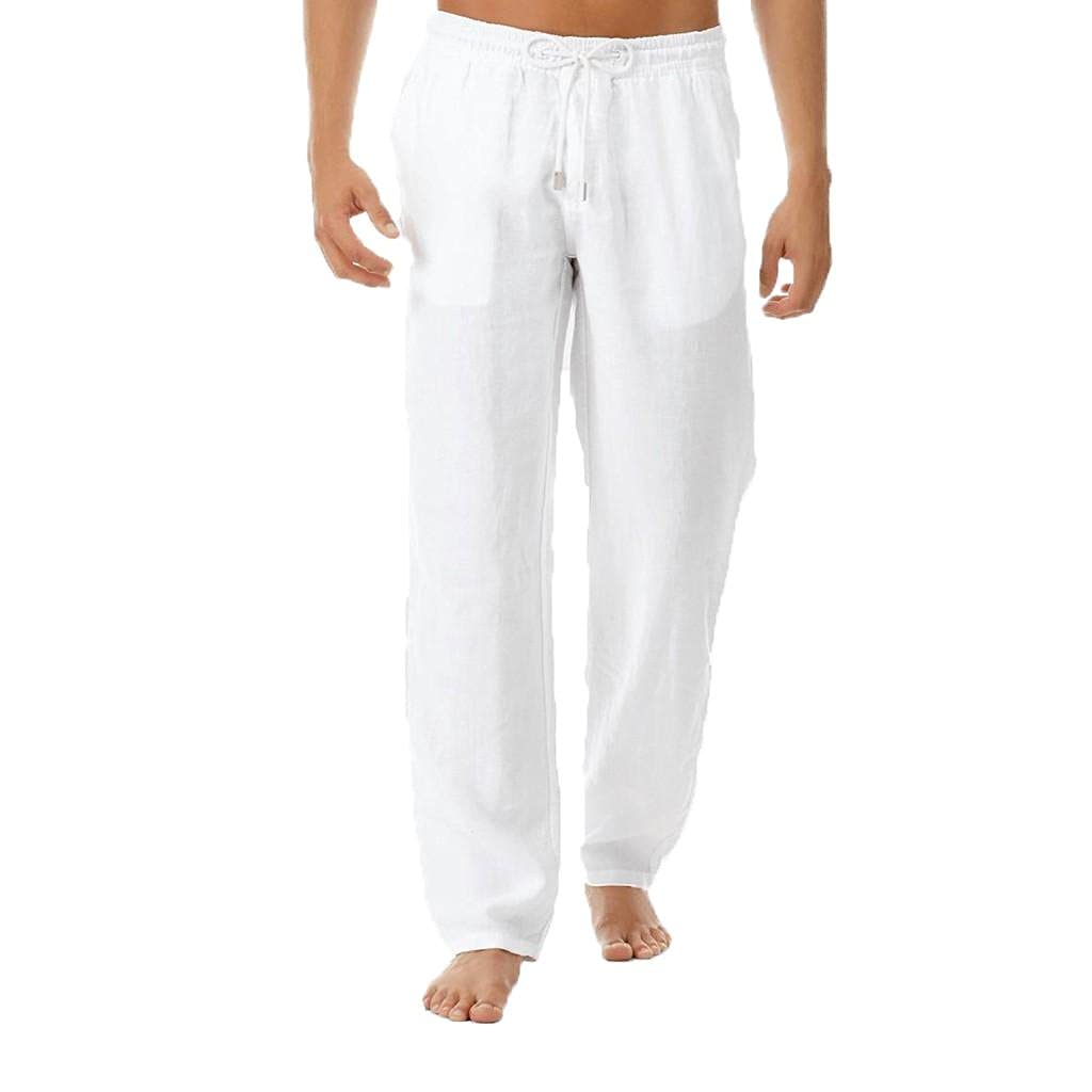 Men's Cotton Linen Yoga Pants - Flexible Waist Straight Leg Trousers for Running & Exercise | Classic Fit Sweatpants for Gym, Lounge & Casual Wear