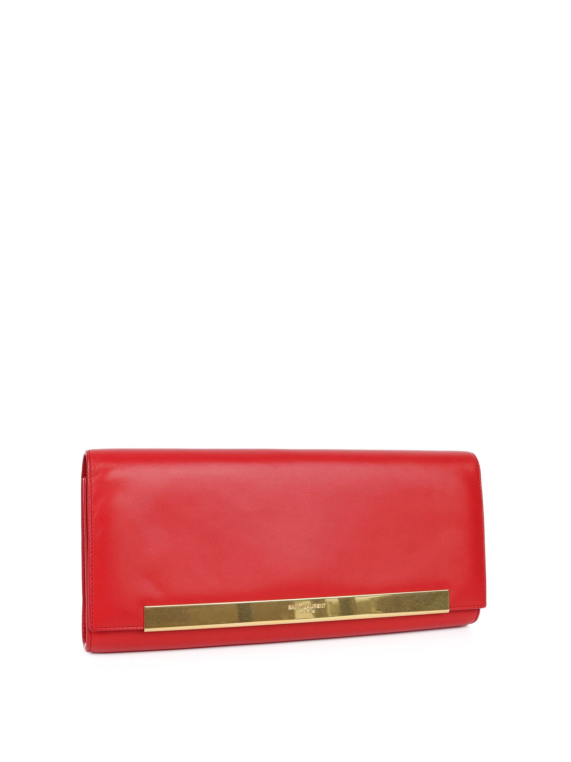 Saint Laurent Red Leather Clutch Bag for Women - Elegant Evening Purse for Parties, Weddings & Special Occasions