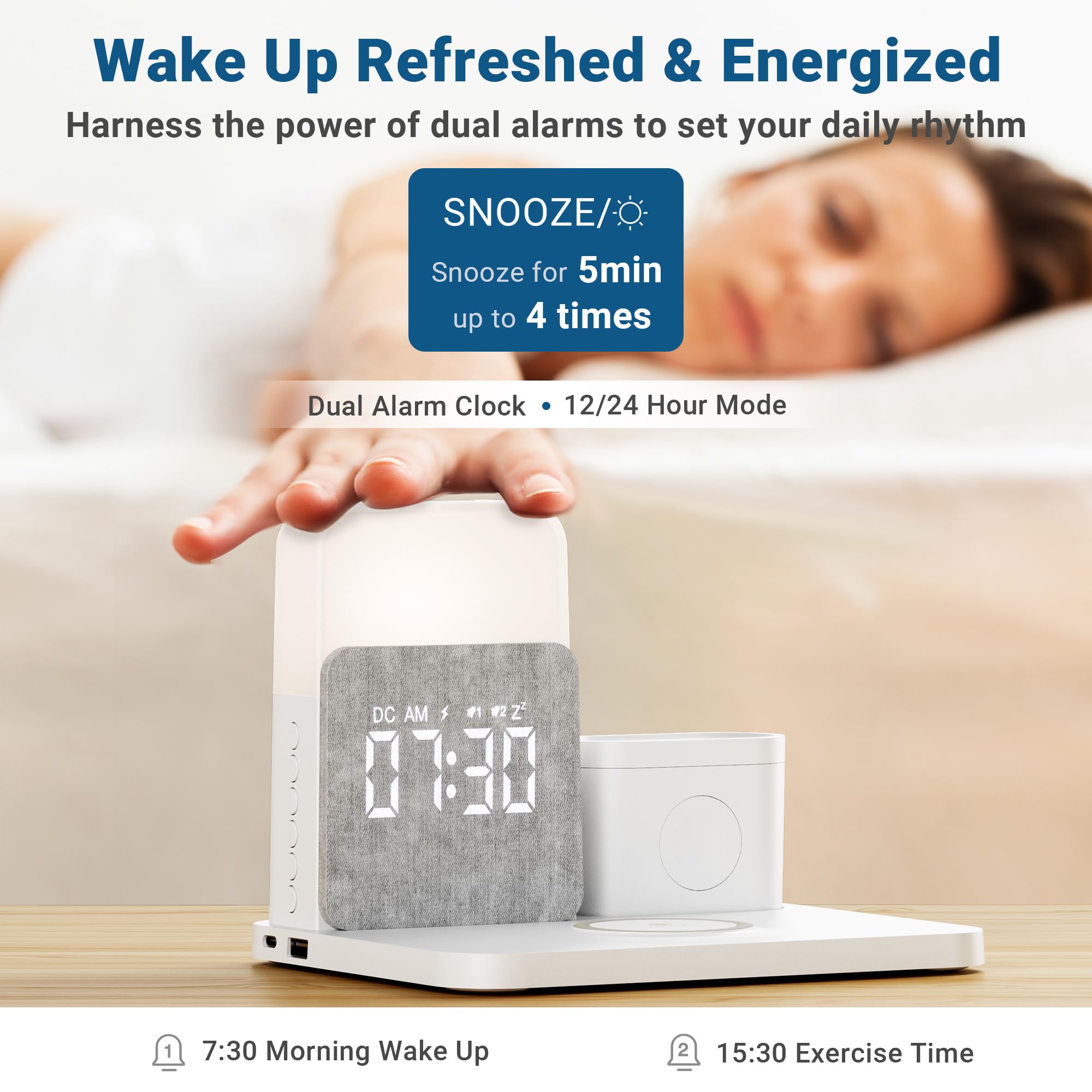 6-in-1 Wireless Charging Station with MagSafe 18W Fast Charging | Alarm Clock & Night Light | Compatible with iPhone 16/15/14/13/12/11/X/Pro Max, Apple Watch & AirPods | Perfect for Bedside, Office & Travel Charging