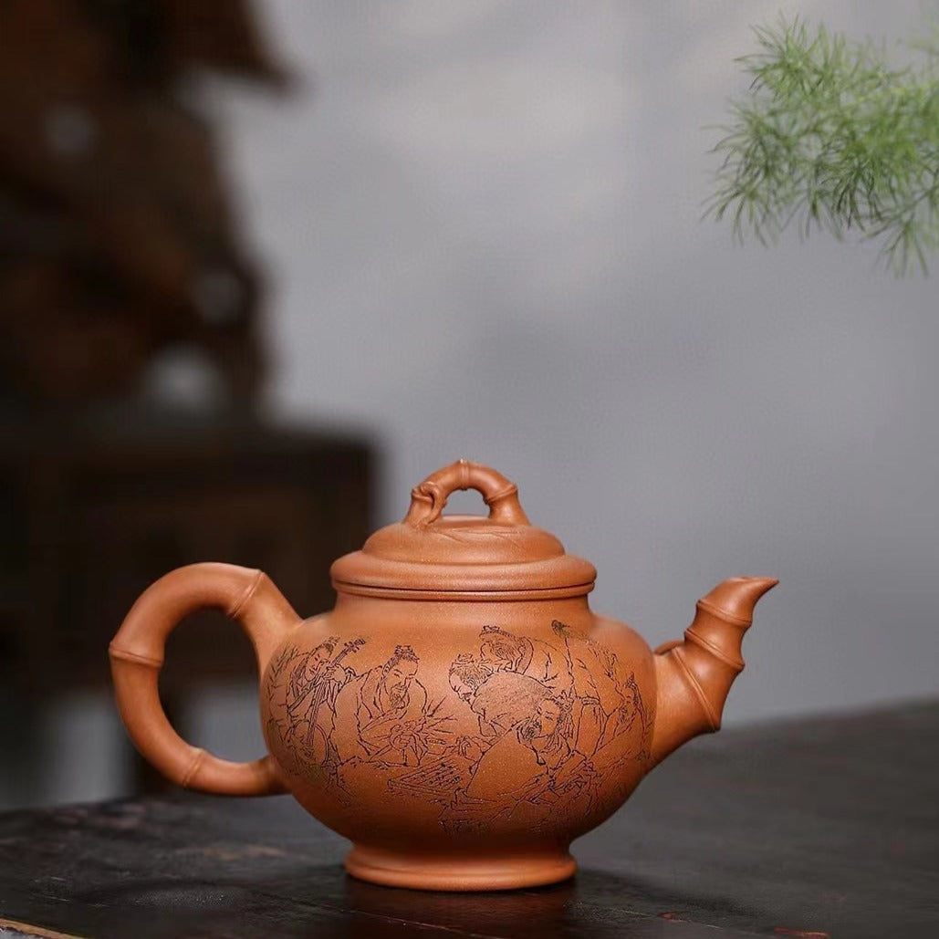 Handmade Zisha Teapot - Bamboo Xiao Ying Design by Artist Mu Ming Long (Level 2 2019) | Rare Crab Yellow Duan Clay | Collector's Item | Perfect for Chinese Tea Ceremony & Home Decoration