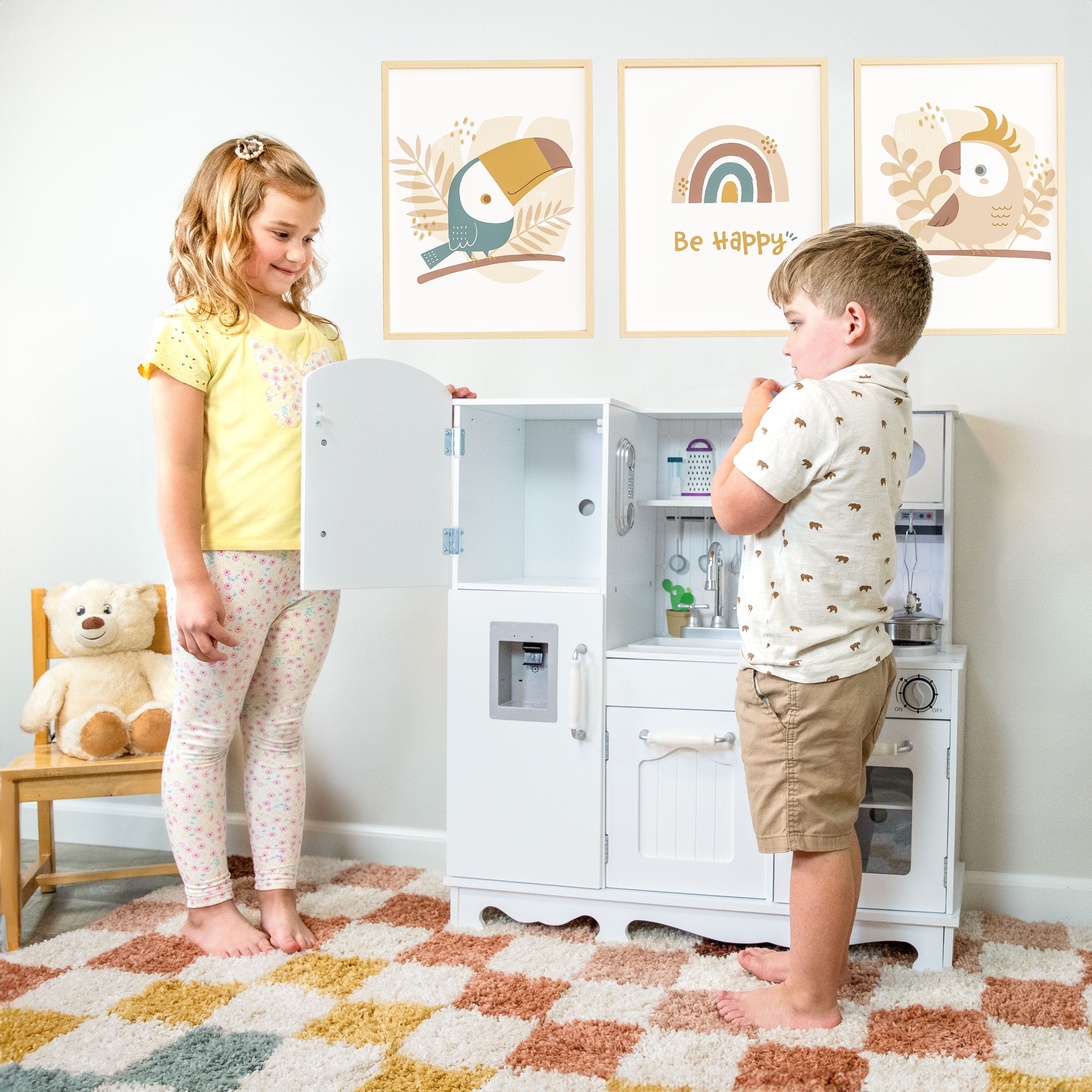 Sunnydaze Chef Sounds Wooden Play Kitchen Set with Lights & Sounds - Interactive Pretend Play Toy for Kids, Perfect for Home & Preschool Learning Activities