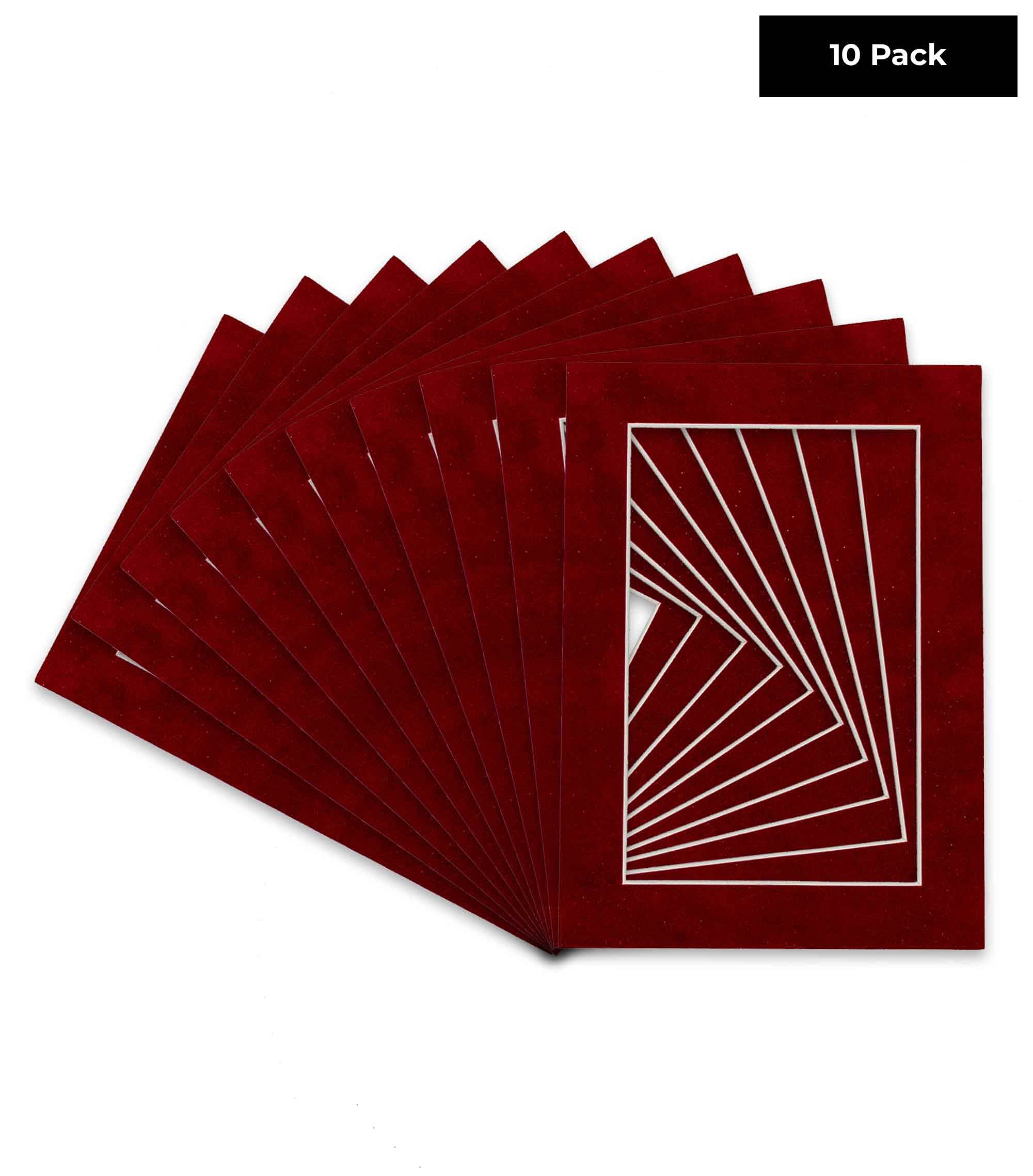 8.5x11 Inch Acid-Free Suede Picture Mat Board - Precut Bright Red Bevel Cut Mats for 5.5x8.5 Inch Photos & Art - Pack of 10 - Perfect for Framing, Scrapbooking, and Home Decor Display