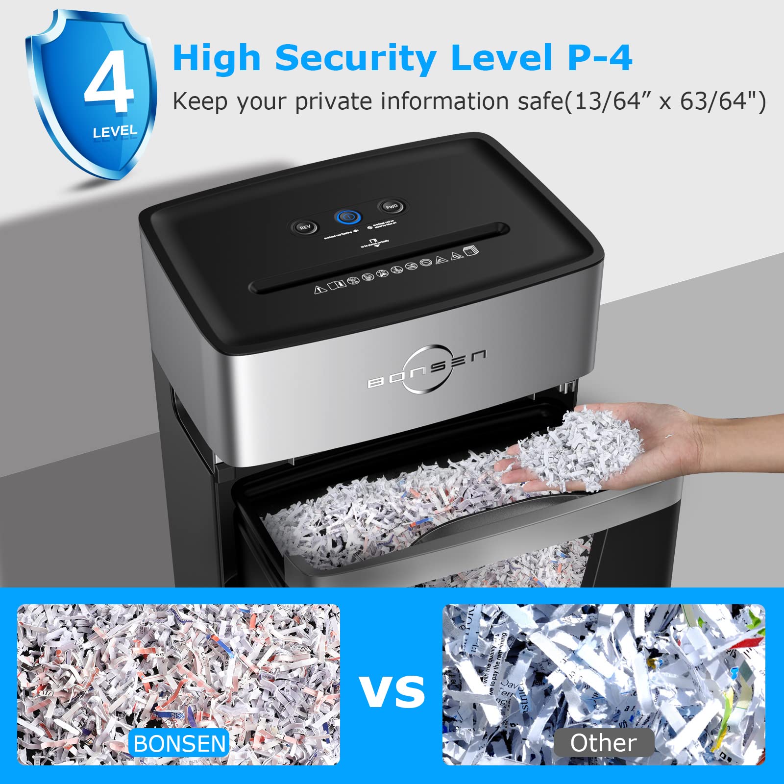 BONSEN 16-Sheet Heavy Duty Cross-Cut Paper Shredder for Office & Home Use - 60-Minute Continuous Run Time, 60dB Low Noise, 5.3-Gallon Pull-Out Bin, Anti-Jam Technology - Perfect for Confidential Document Destruction & CD Shredding (Model S3102)