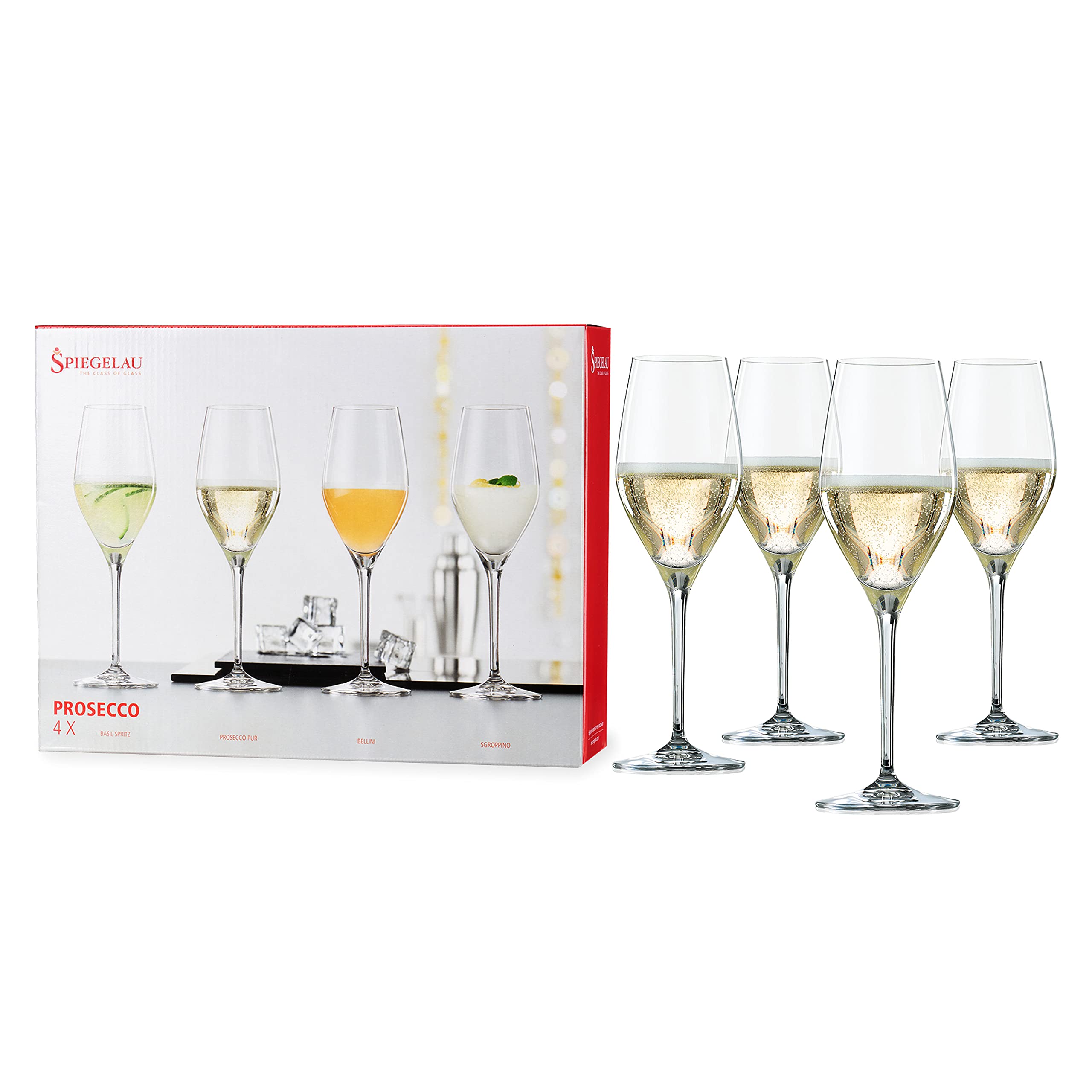 Spiegelau Prosecco Wine Glasses Set of 4 - Premium European Crystal Stemware, Dishwasher Safe 9.1 oz Flutes for Champagne & Sparkling Wine - Perfect for Dinner Parties, Weddings & Romantic Celebrations