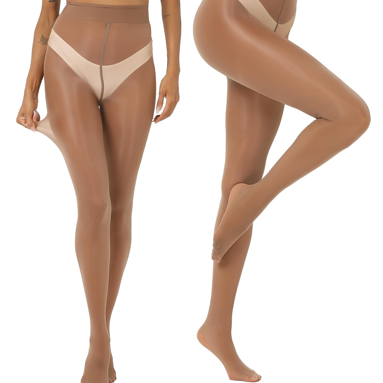 MANZI 2 Pairs Women's Shiny Sheer Tights - High Waist Silk Comfort Stockings - Oil Shimmery Nylons Pantyhose for Party, Date Night & Special Occasions