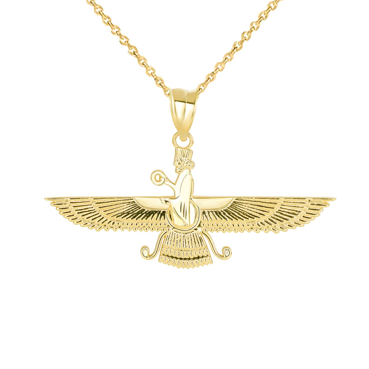 10k Gold Farvahar Pendant Necklace - Persian Iranian Farsi Farohar Jewelry for Men & Women - Perfect for Cultural Events, Spiritual Gifts & Ethnic Fashion Accessories
