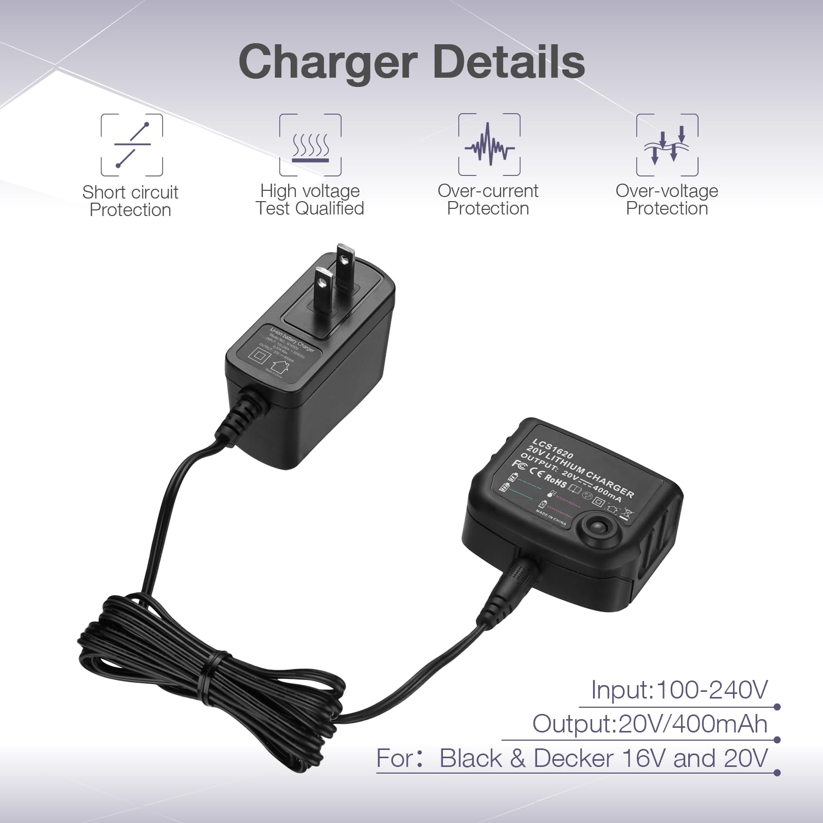 Original 20V 3.0Ah Replacement Battery with Charger Compatible for Black & Decker Power Tools - Perfect for Drills, Saws & Outdoor Equipment