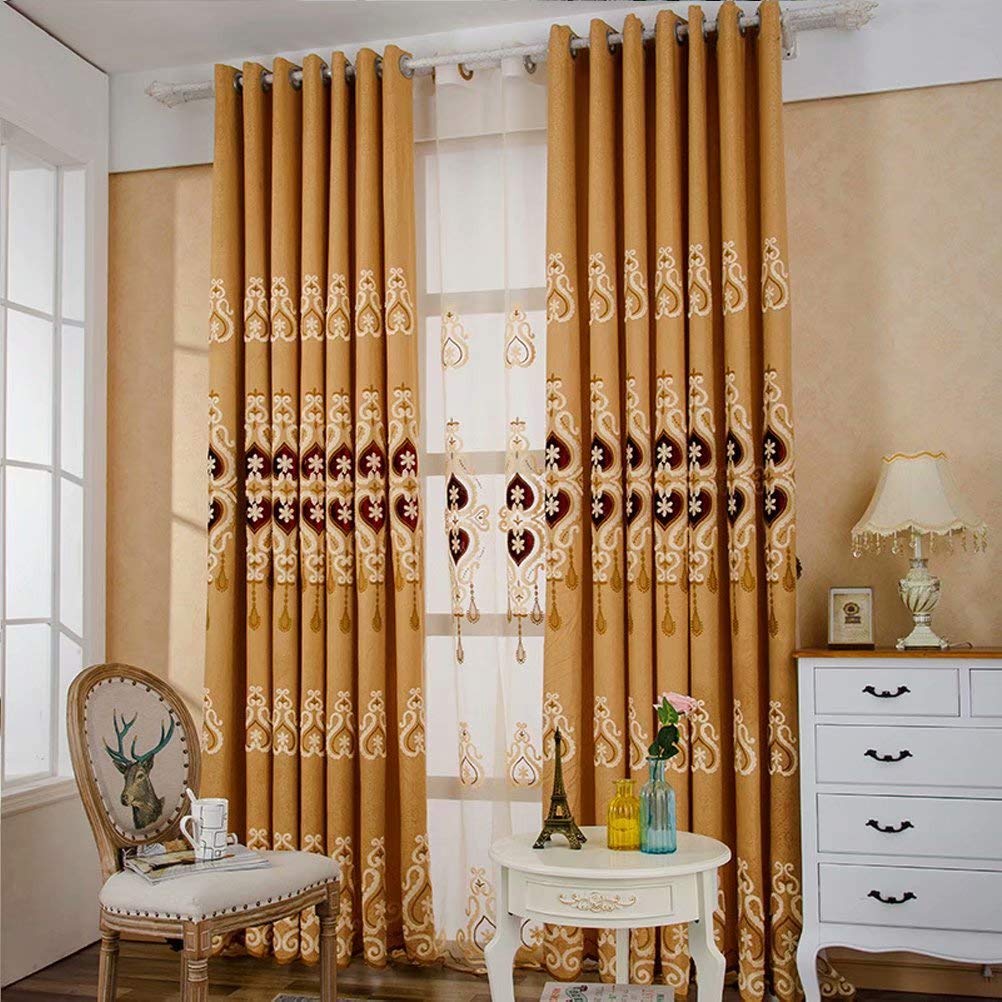 Blackout Curtains for Bedroom - MacoHome Embroidery Window Drapes, Room Darkening, Grommet Top (Coffee) - Perfect for Living Room & Nursery