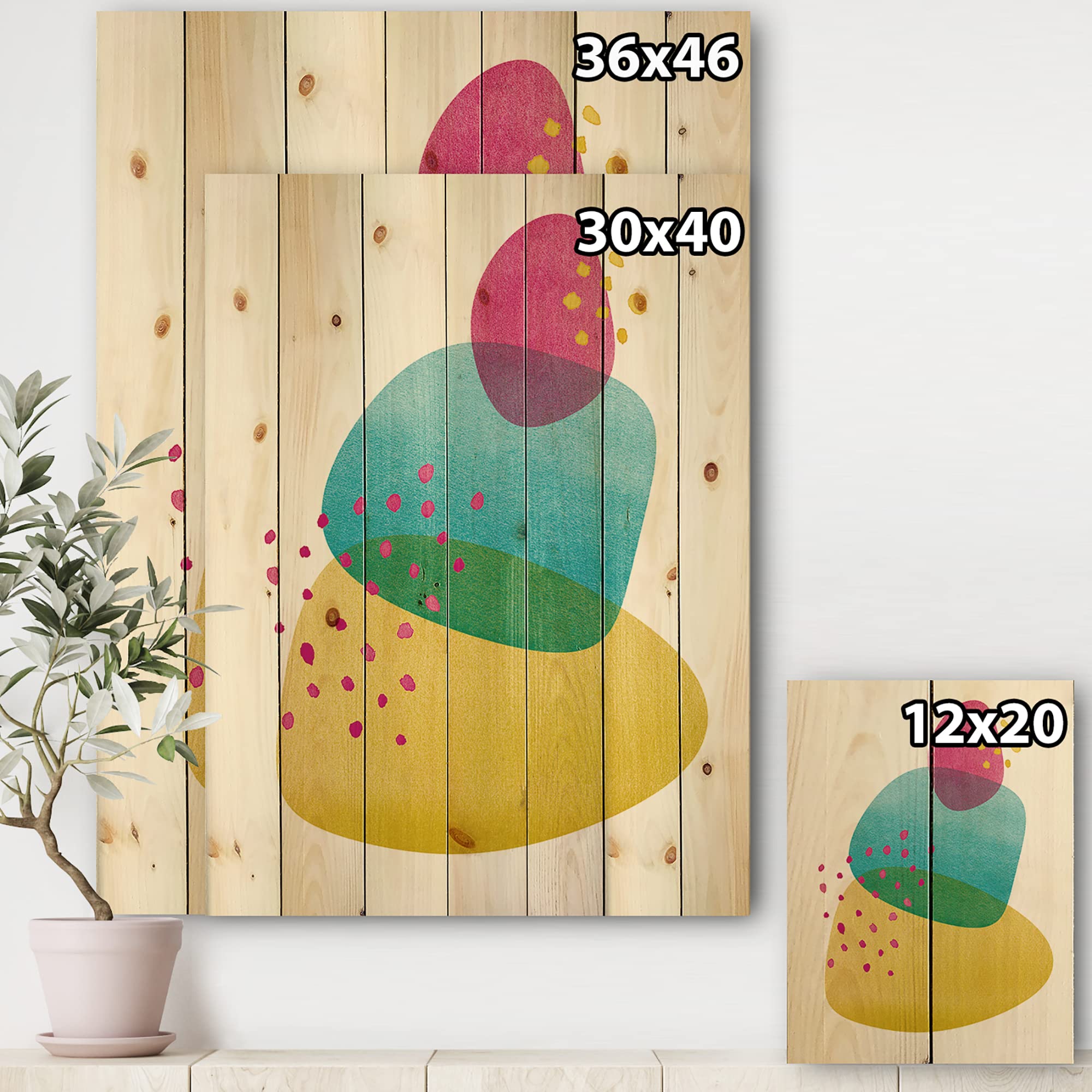 Minimalist Spots Balance Mid-Century Modern Wood Wall Art - Large Abstract Yellow Pine Wood Wall Decor Panels for Living Room, Bedroom & Office