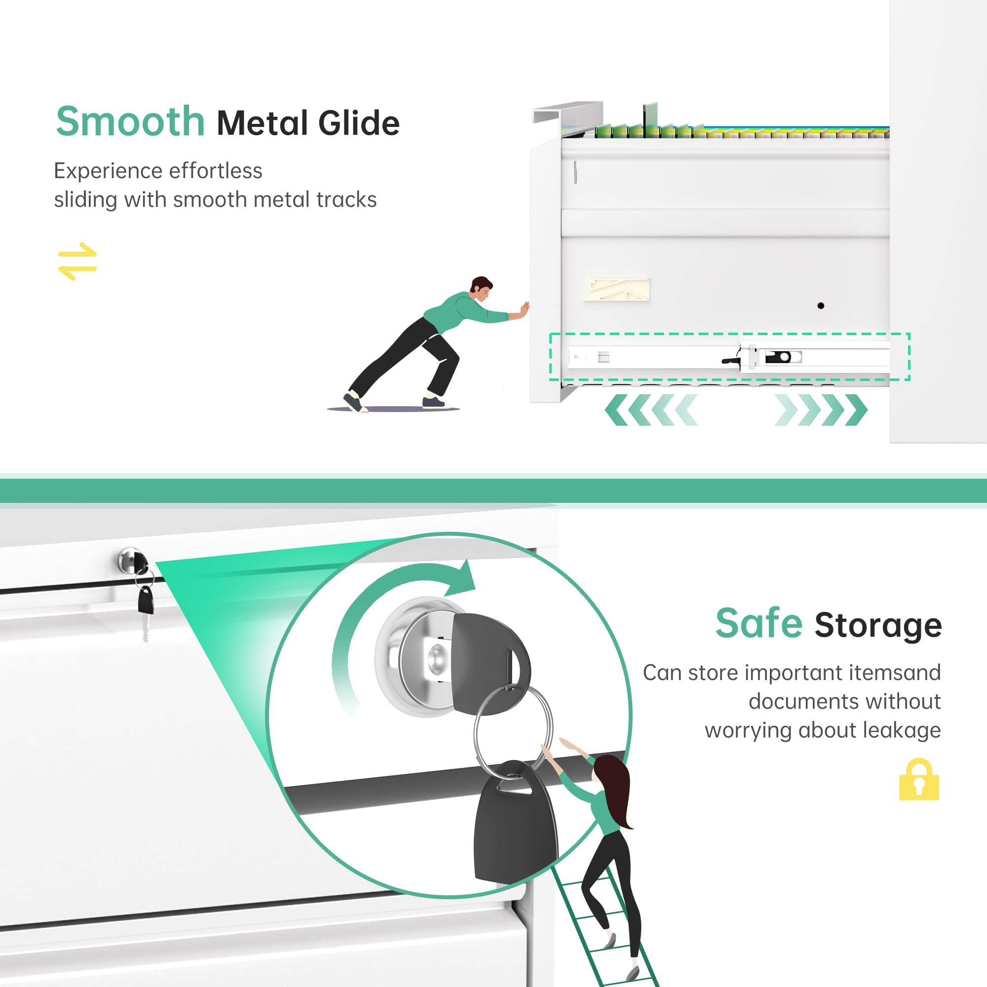 Bonusall 2-Drawer Metal Lateral File Cabinet with Lock - Letter/Legal/A4/F4 Size Locking Filing Cabinet for Home Office - Heavy Duty Steel Organizer for Documents & Files - Perfect for Office Storage & Organization (White)
