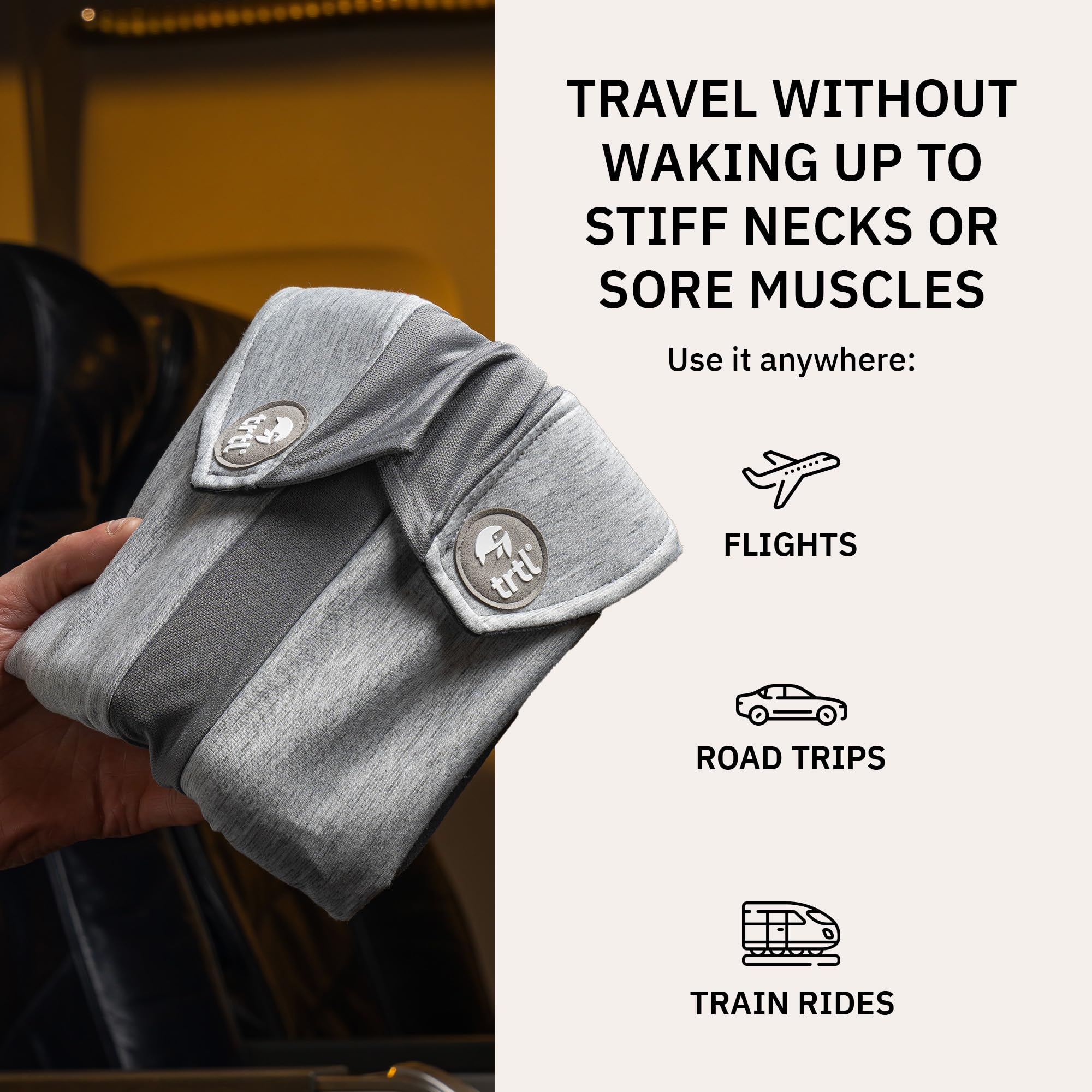Trtl Pillow Plus - Adjustable Neck Pillow for Airplane Travel - Luxury Foam Padding for Head & Neck Support - Lightweight & Machine Washable - Includes Waterproof Carry Bag - Perfect for Long Flights, Road Trips & Commuting