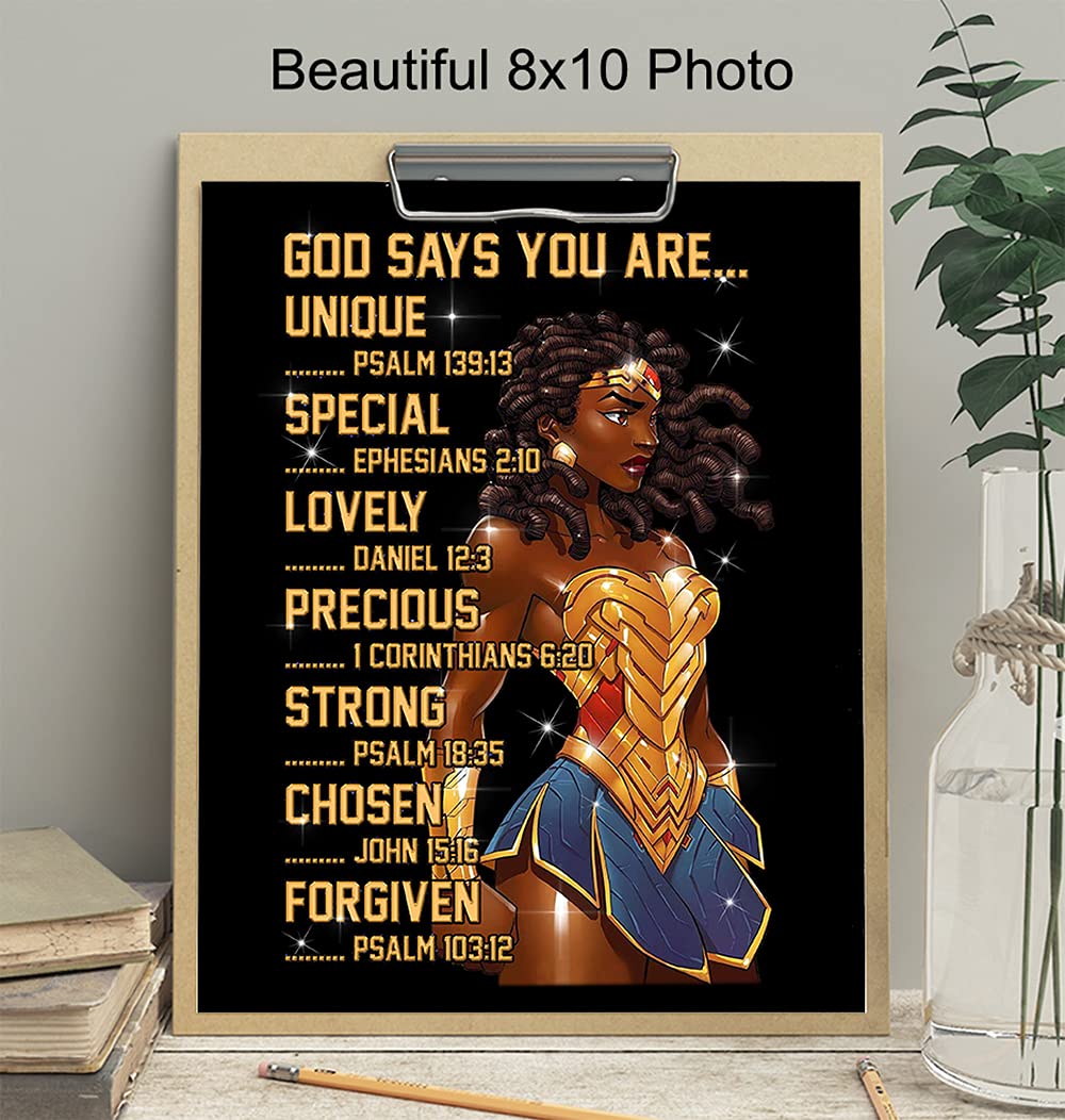 African American Wall Art - Christian Decor for Women & Girls - Bible Verse Gift