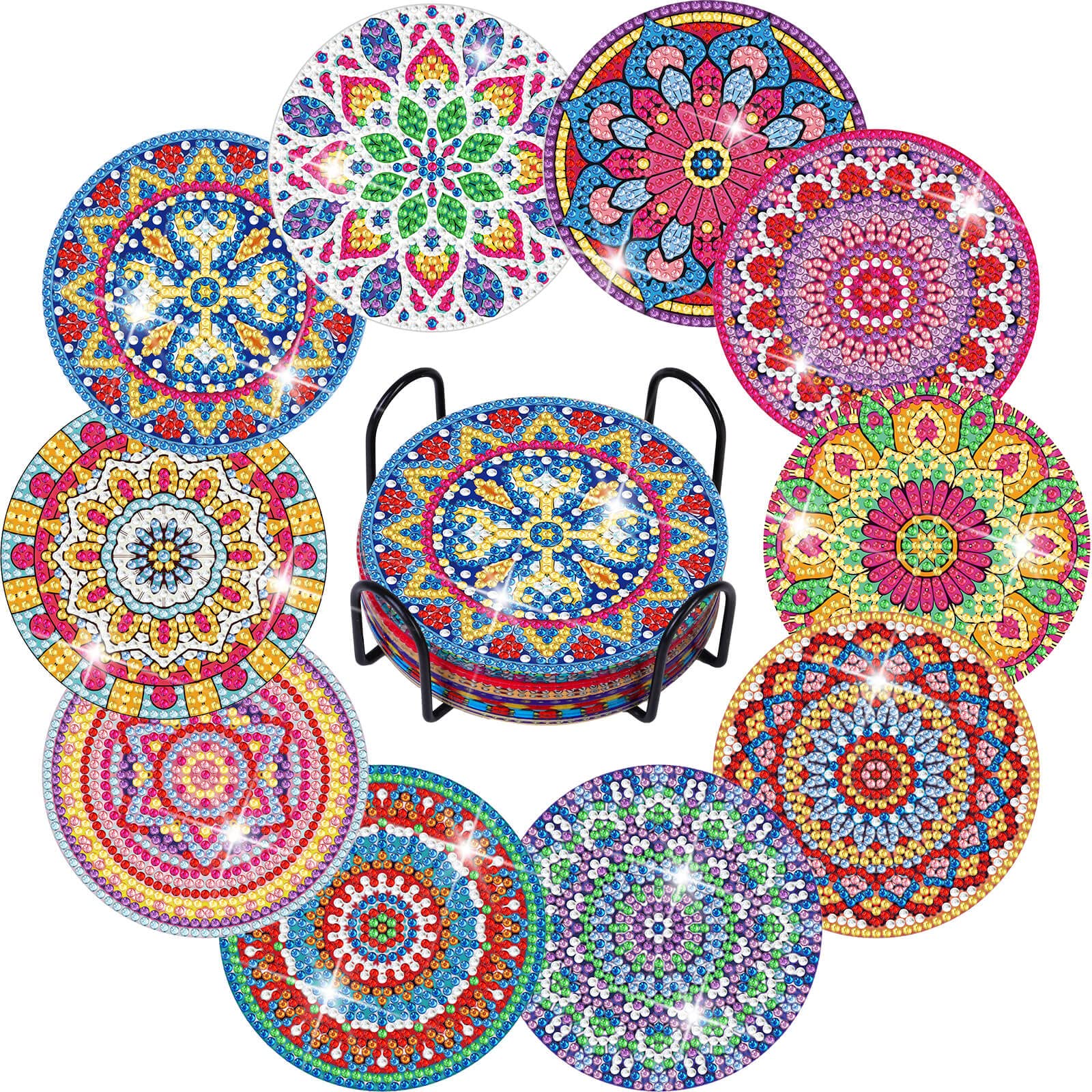 Diamond Painting Coaster Kits - 10-Piece Mandala DIY Art Coasters with Holder Set for Adults | Perfect for Home Decor, Gift Giving & Relaxing Crafts