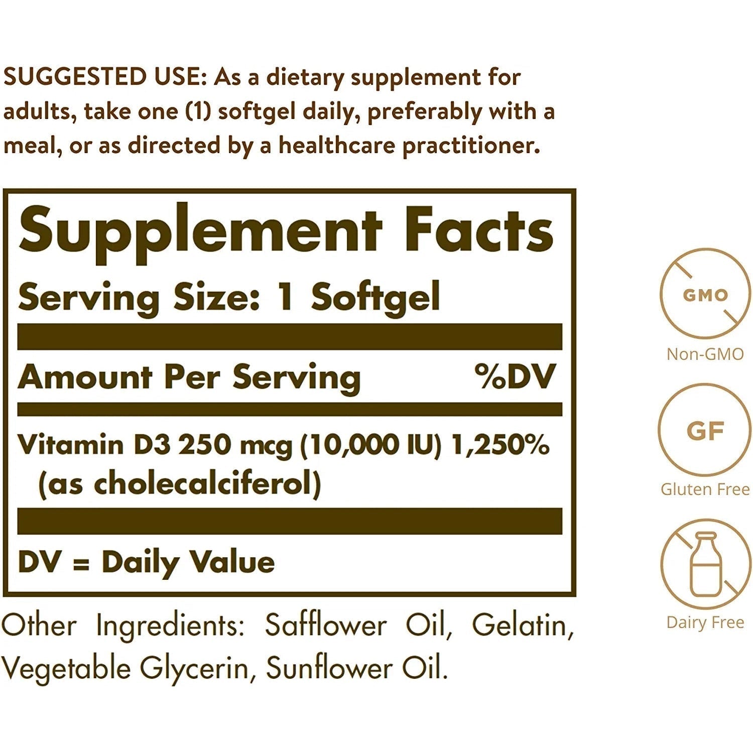 Solgar Vitamin D3 (Cholecalciferol) 250 MCG (10,000 IU) - High Potency Immune & Bone Support Supplement for Adults - Supports Healthy Mood & Energy Levels - Perfect for Indoor Lifestyles & Winter Months