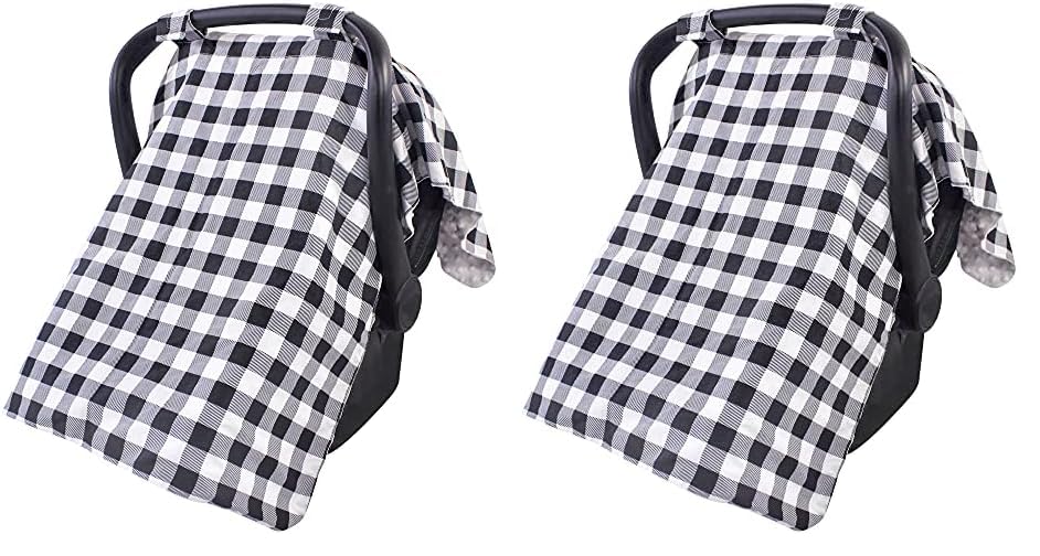 Hudson Baby Unisex Reversible Car Seat & Stroller Canopy - Black Plaid (2-Pack) | Soft Sun Protection for Infants | Perfect for Travel, Walks & Outdoor Adventures