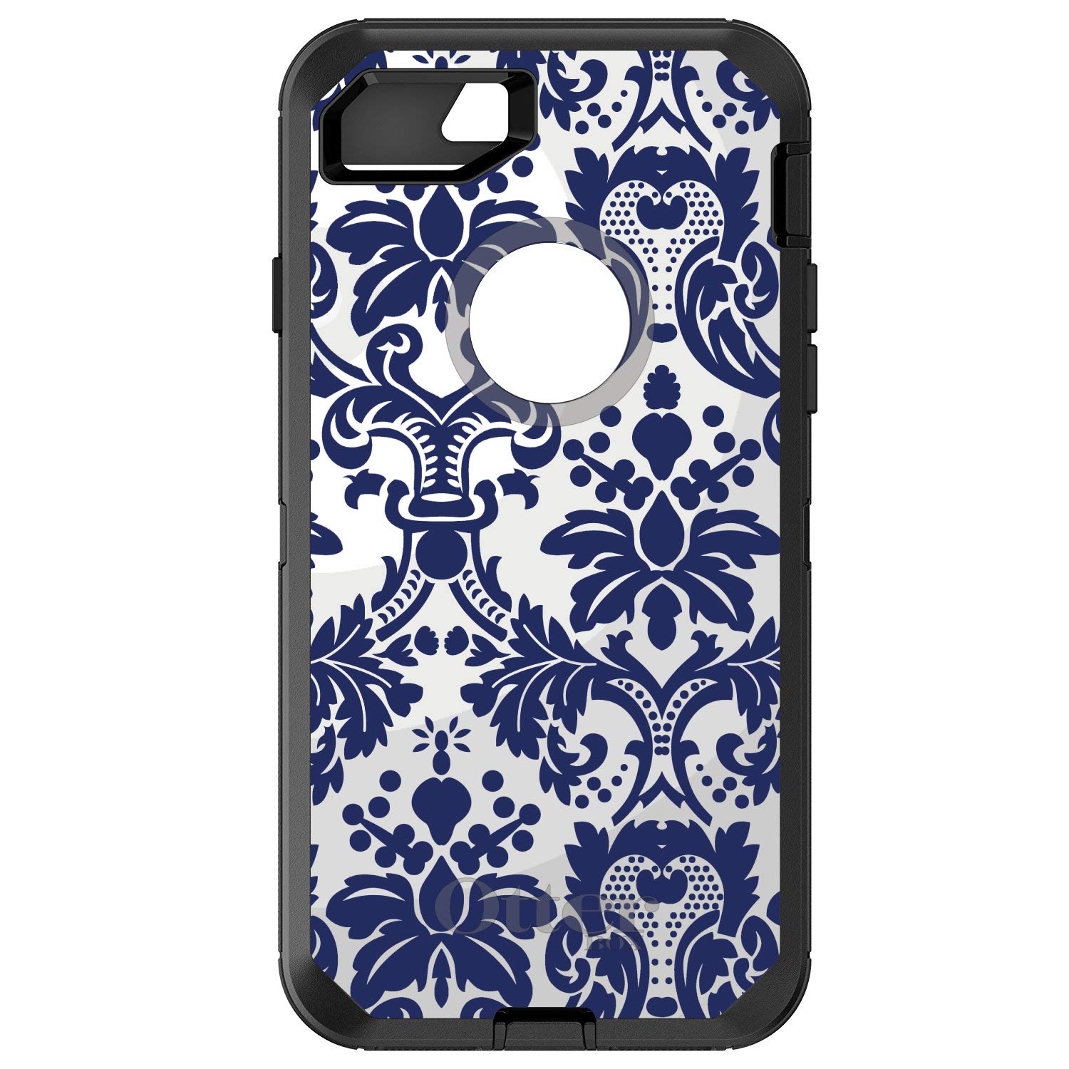 DistinctInk Protective Case for iPhone 7 Plus & 8 Plus (5.5 Inch) - Shockproof Heavy Duty Phone Cover | Blue Grey Damask Design | Perfect for Outdoor Activities, Work & Travel