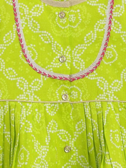 Pre Order: Baby Girl Bandhani Cotton Angrakha Suit Set - Green | Traditional Indian Ethnic Outfit for Festivals & Special Occasions