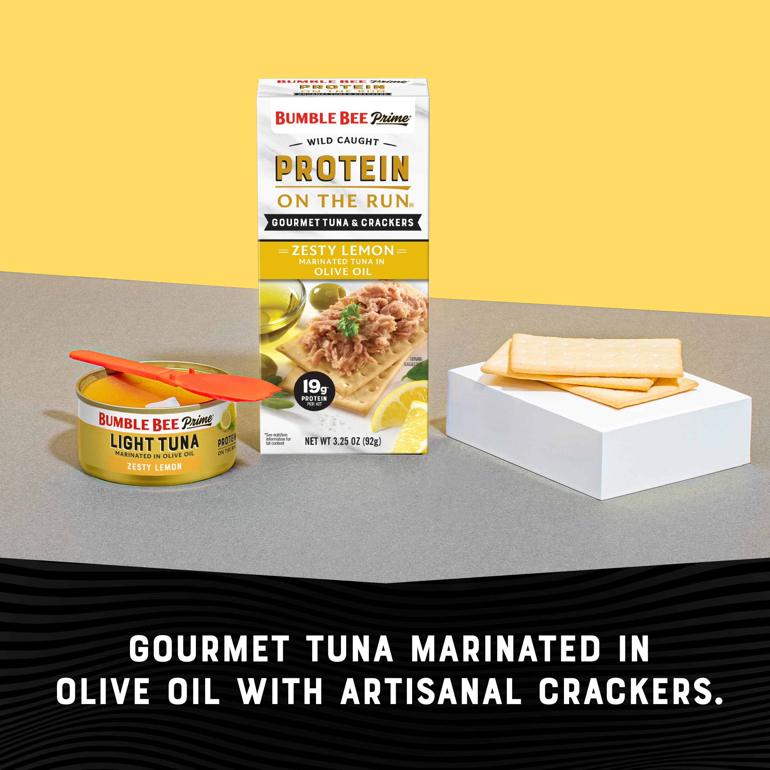 Bumble Bee Prime Protein Tuna Snack Kit - 12 Pack | Gourmet Olive Oil & Lemon Marinated Tuna with Crackers & Utensil | 19g Protein per Serving | Perfect for Office Lunch, Hiking & On-the-Go Snacking