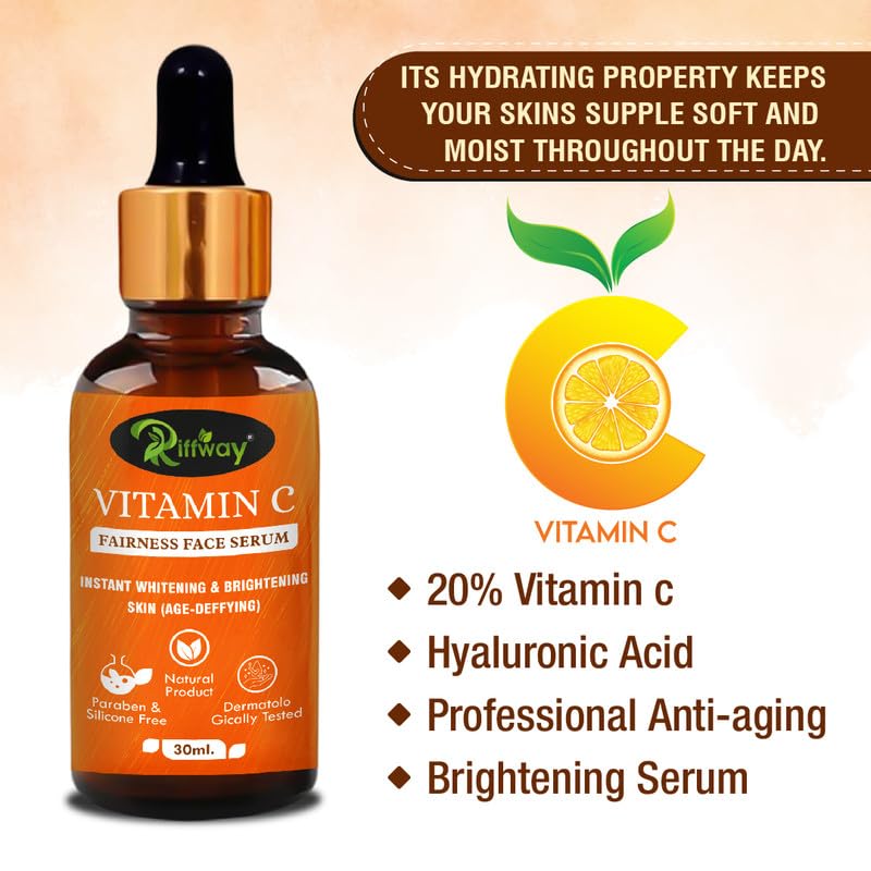 Vitamin C Brightening Face Serum for Glowing Skin - High Potency Vitamin C Serum for Men & Women - 30ml - Perfect for Daily Skincare Routine & Nighttime Skin Repair