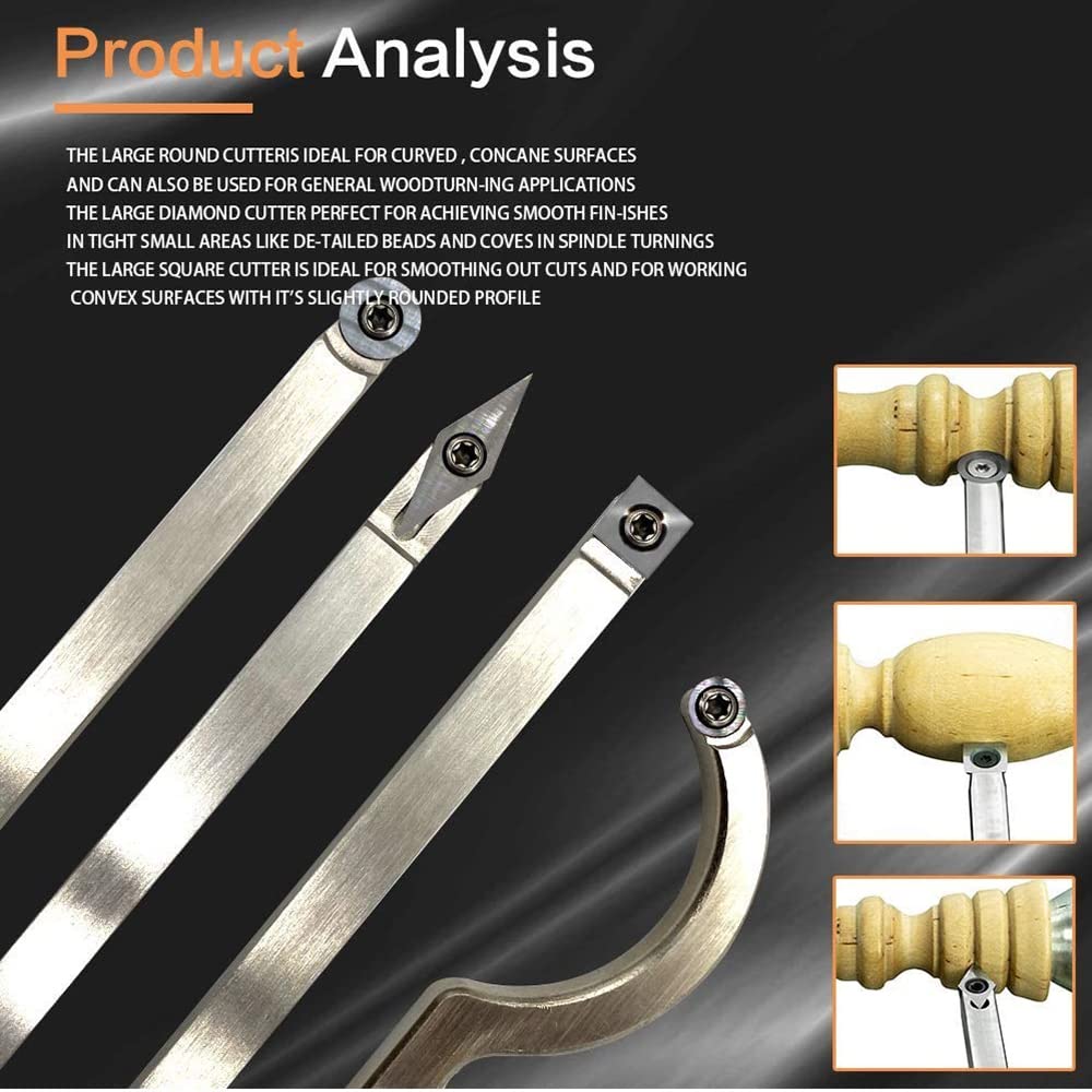 8Pcs Carbide Wood Lathe Turning Tools Set - Professional Interchangeable Grip Handle with Insert Cutters for Woodworking - Perfect for Bowl Making, Spindle Turning & Furniture Crafting
