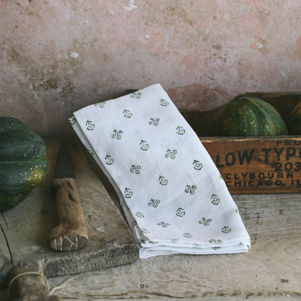 Handmade Block Printed Linen Napkin Set - Eco-Friendly Green Cotton Table Linens for Dinner Party, Wedding & Home Decor