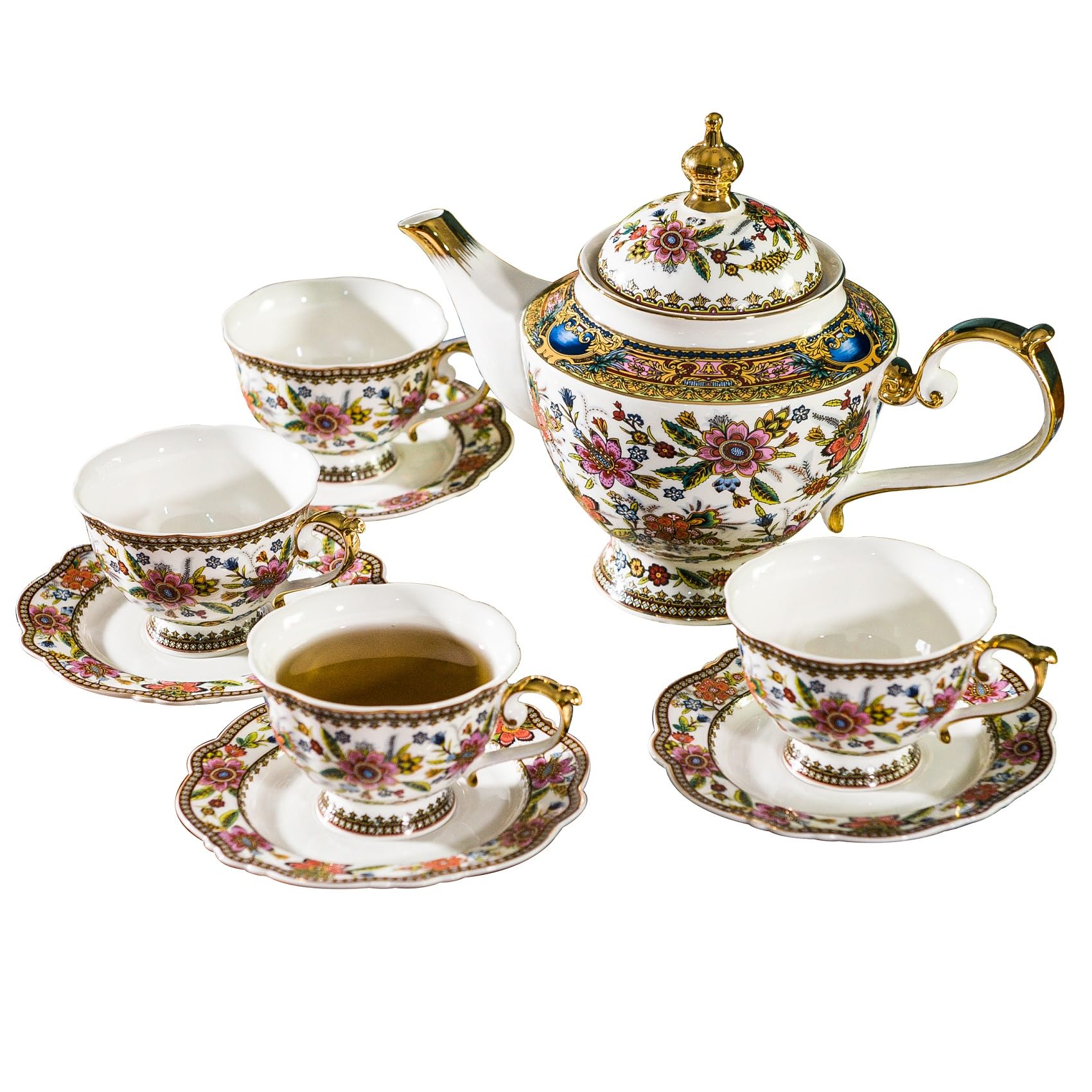 ACMLIFE Fine Bone China Tea Set for 4, Elegant English Vintage Tea Cups & Saucers - Perfect for Afternoon Tea Parties, Bridal Showers, Mother's Day Gifts & Home Decor