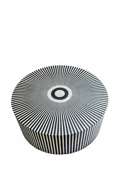 Handmade Bone Inlay Round Coffee Table - Black & White Striped Design - Boho Chic Home Decor - Perfect for Living Room, Lounge & Office Spaces