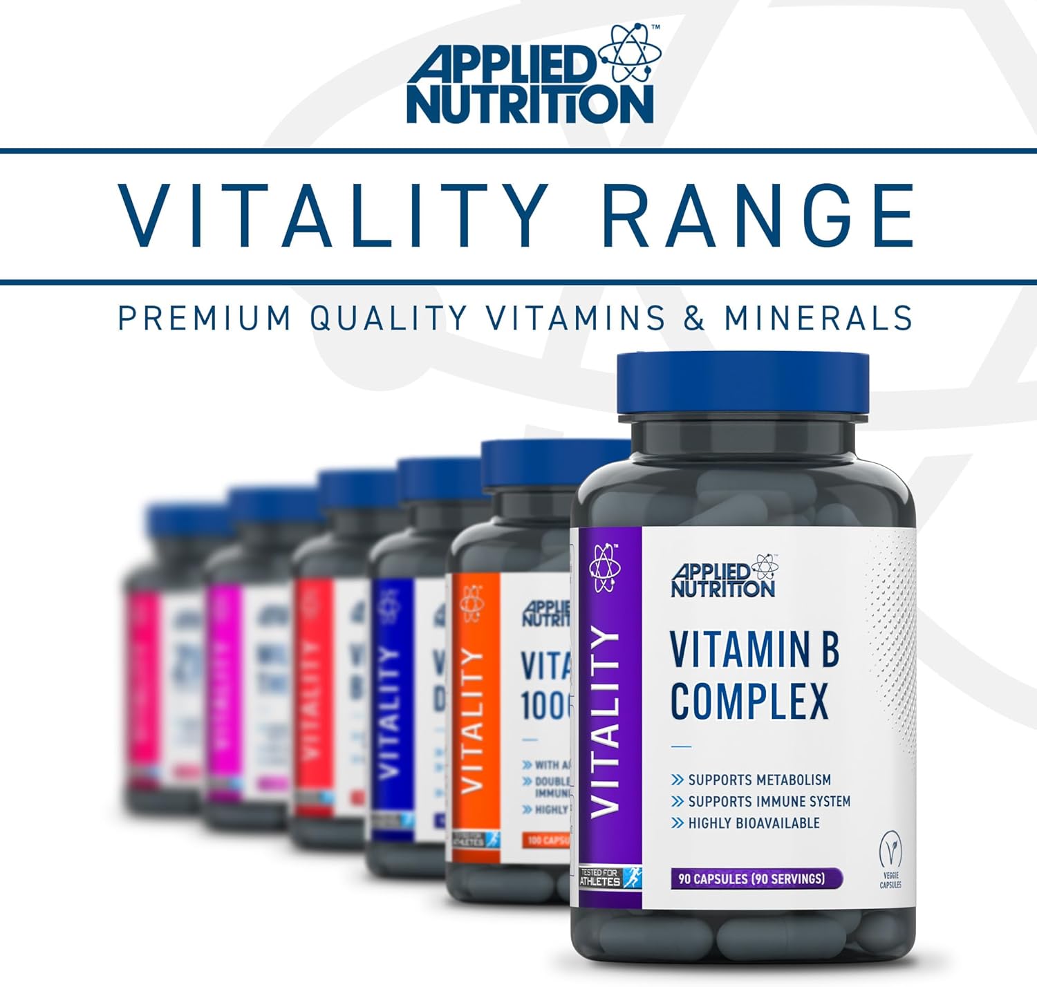 Applied Nutrition Vitamin B Complex Supplement - 90 Tablets for Energy, Metabolism & Stress Relief - Daily Health Support