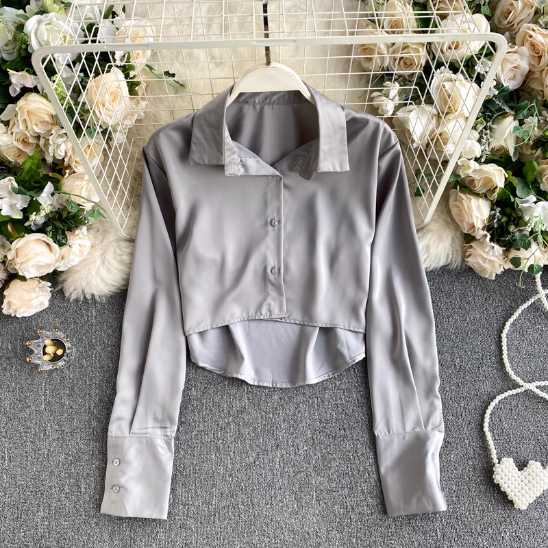 Women's Long Sleeve Shirt for Autumn - Stylish Short Top 1021 | Perfect for Office Wear & Casual Outfits