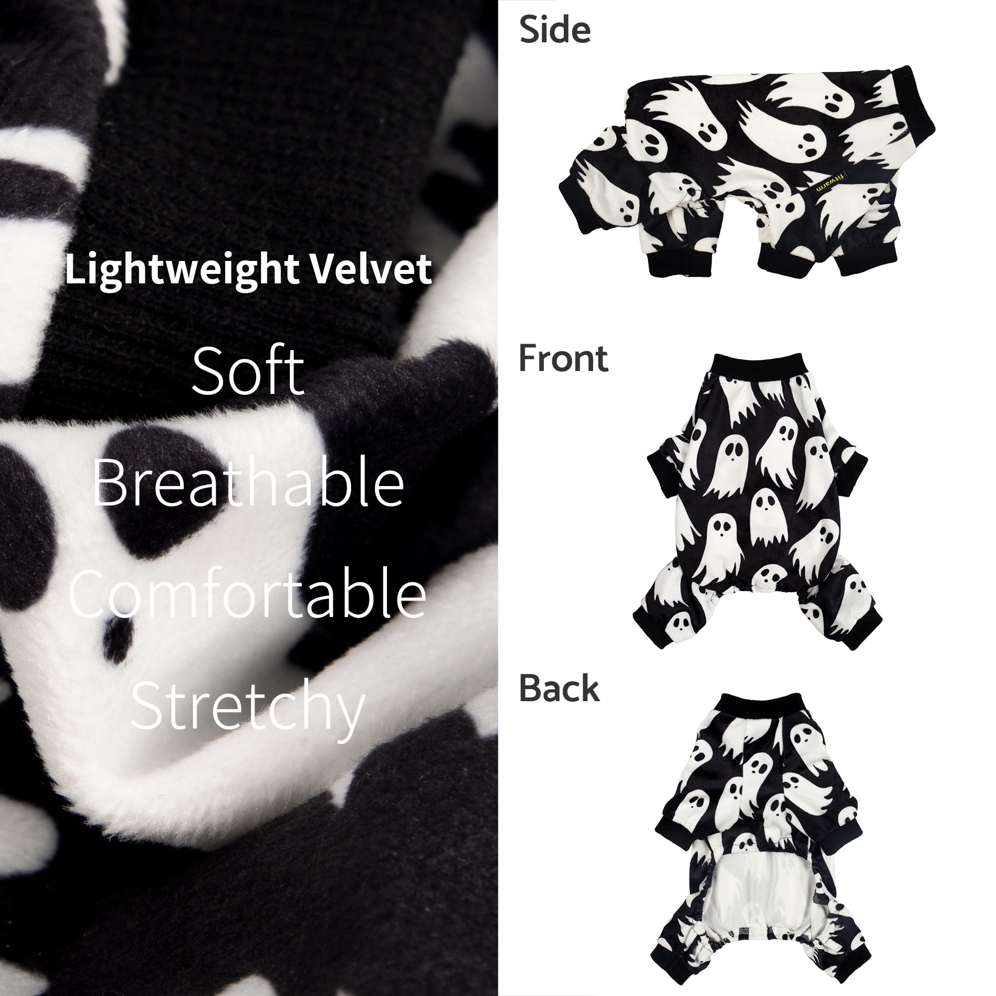 Fitwarm Halloween Ghost Dog Pajamas - Funny Fleece Dog Onesie Costume with Feet for Small Dogs (Black/White, XL) | Cute Pet Apparel for Halloween Parties & Cozy Nights
