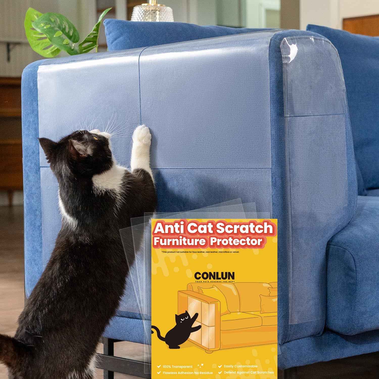 10 Pack Cat Scratch Furniture Protector - Adhesive Couch Protector for Cat Claws, Durable Anti-Scratch Tape for Sofa & Furniture (Includes 44 Pins) - Perfect for Pet Owners to Protect Couches, Chairs & Home Decor