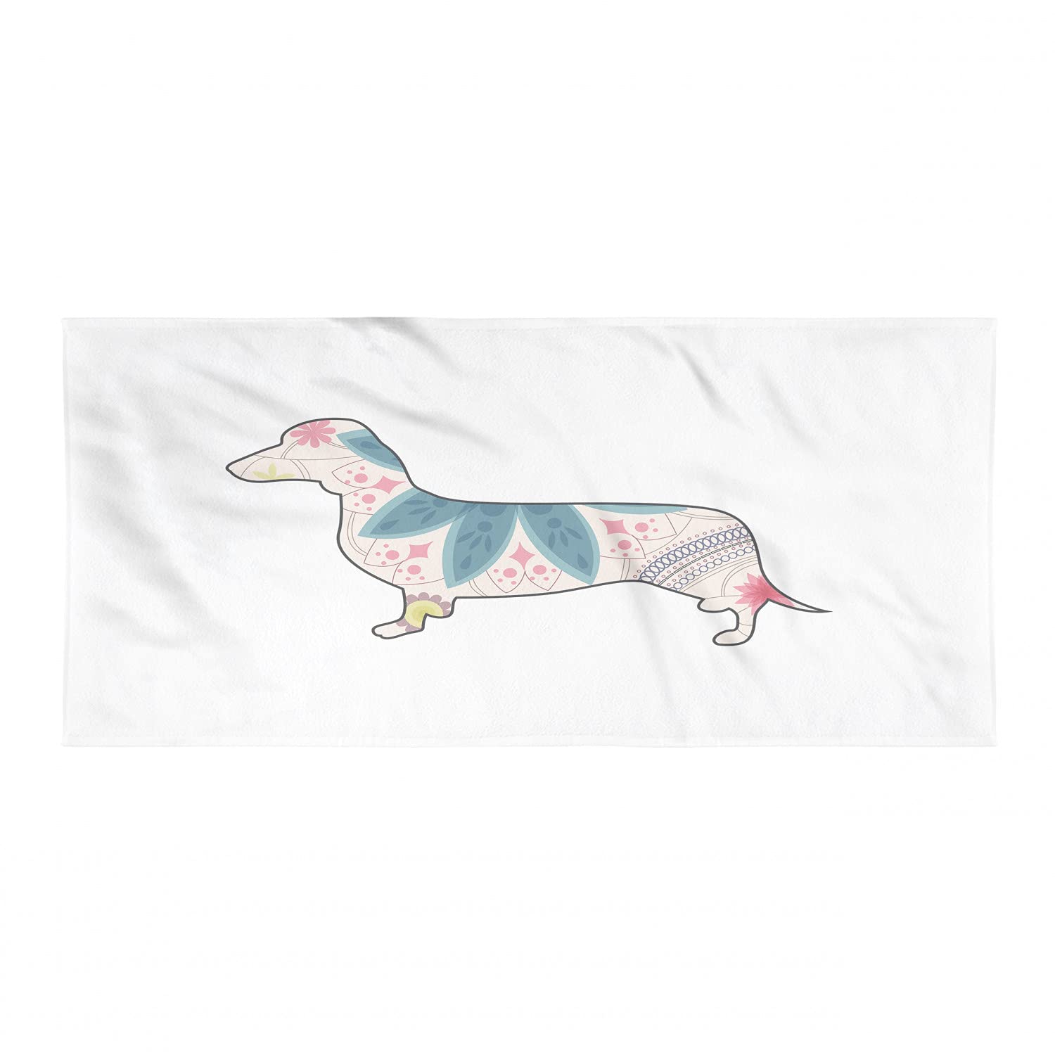 Ambesonne Dachshund Gym Towel - Colorful Flower Print Microfiber Workout Towel for Yoga, Beach & Sports | Ultra Soft, Lightweight & Absorbent | Dachshund Puppy Silhouette Design | Perfect for Gym, Pool, Travel & Outdoor Activities