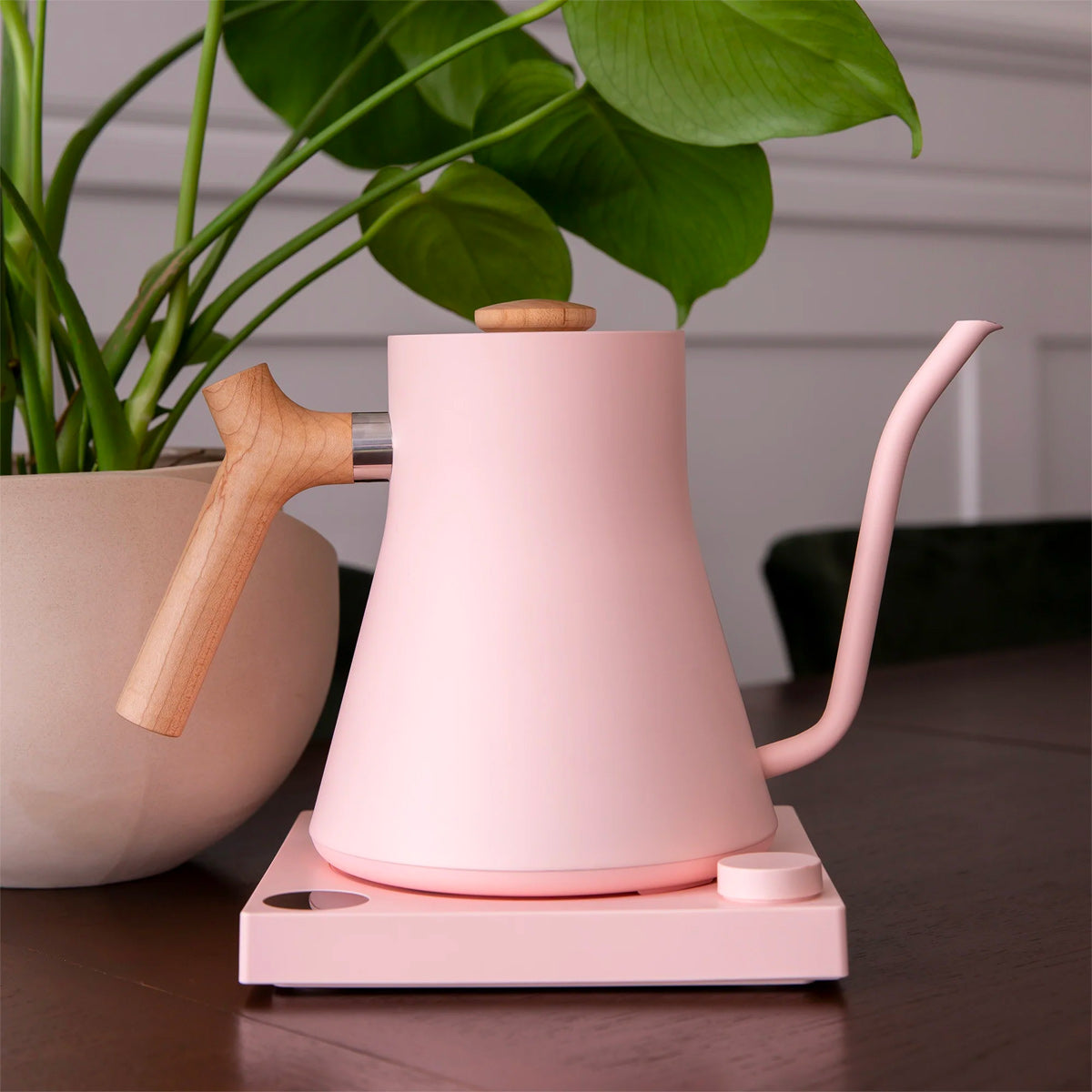 Fellow Stagg EKG Electric Gooseneck Kettle - Precision Temperature Control for Pour Over Coffee, Tea & Specialty Brewing | 120V Fast Heating, Pink & Maple Wood Handle | Perfect for Home Baristas & Coffee Enthusiasts