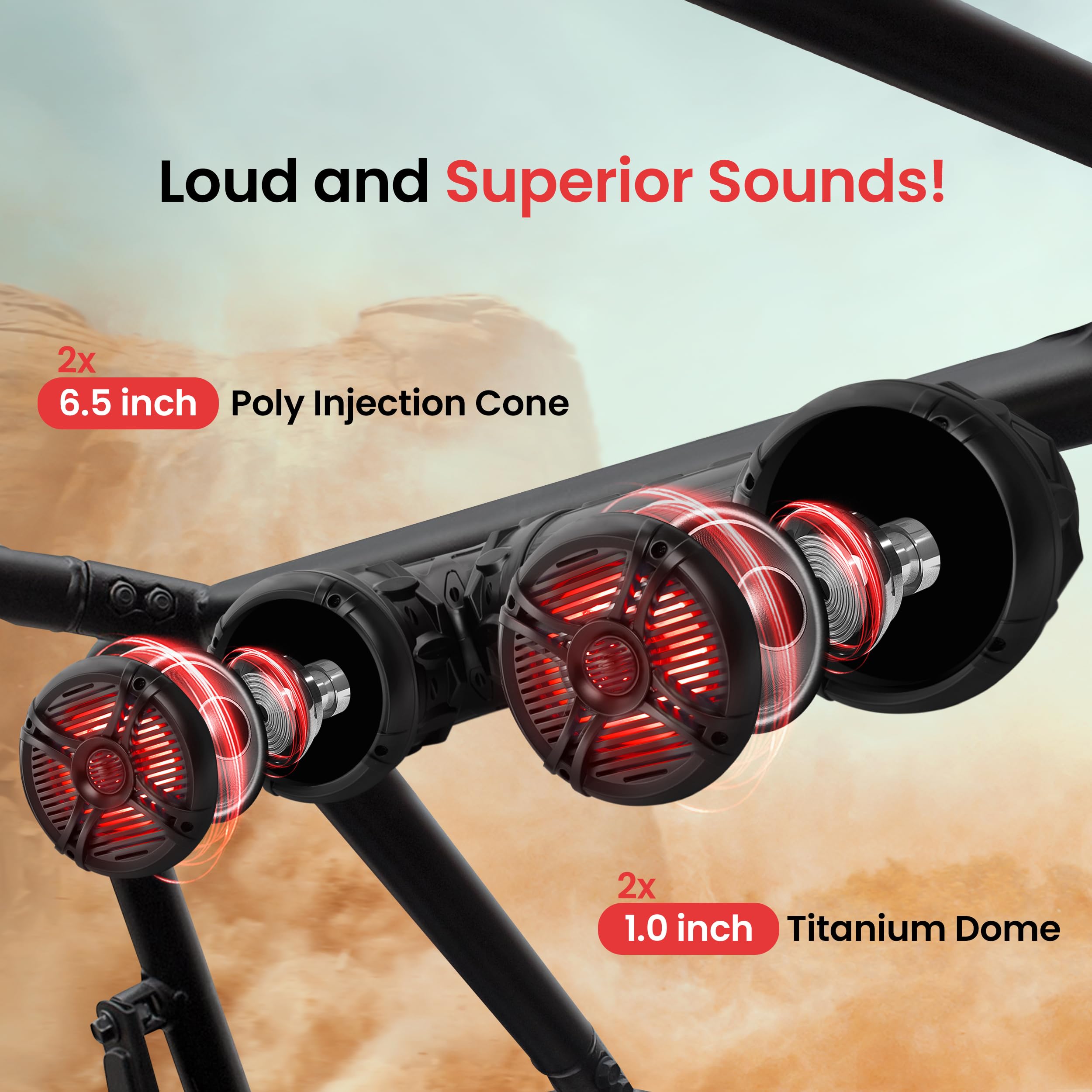 Pyle Marine ATV Powered Speakers - 4.0 Wireless Bluetooth, 800W High Power, Color Changing LED Lights, IP44 Waterproof, 6.5
