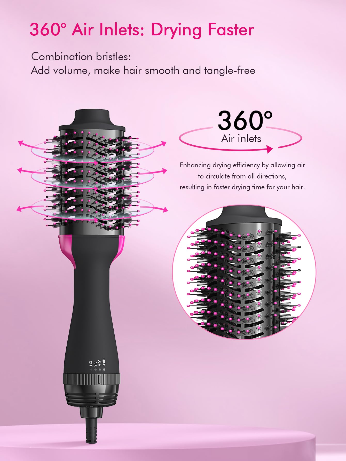 2-in-1 Hot Air Hair Dryer Brush & Styler - 75mm Oval Barrel Volumizing Blow Dryer for Smoothing, Drying & Styling Women's Hair - Perfect for Home Use, Travel & Salon-Quality Styling